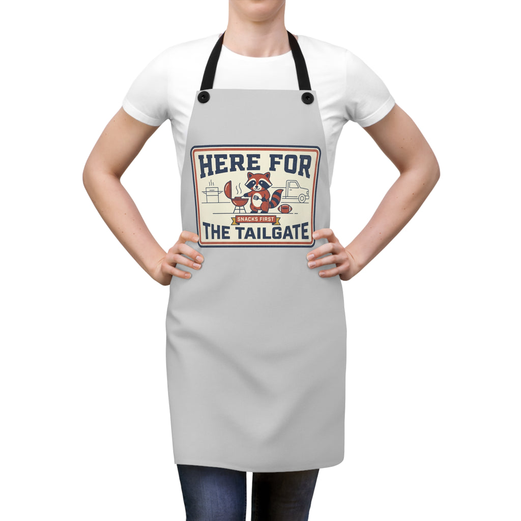 Here For The Tailgate Apron | Funny Raccoon BBQ Grilling Apron | Tailgating Kitchen Apron | Cute Cooking Gift Apron