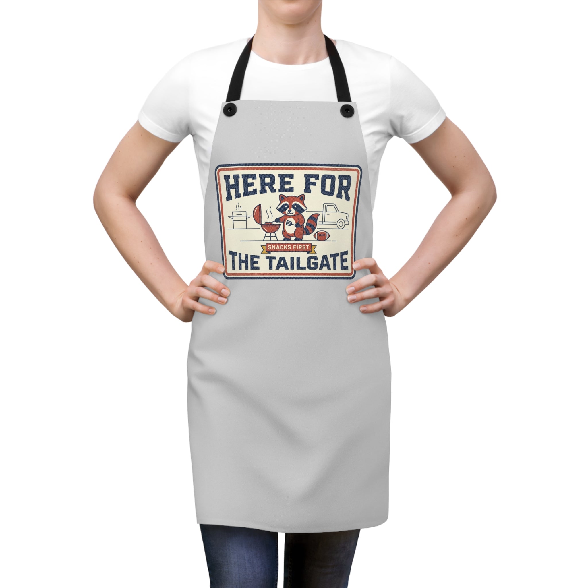 Here For The Tailgate Apron | Funny Raccoon BBQ Grilling Apron | Tailgating Kitchen Apron | Cute Cooking Gift Apron