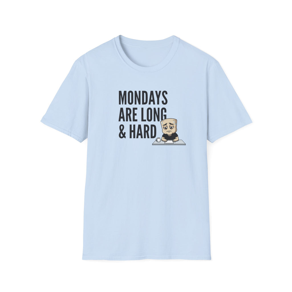 Mondays Are Long & Hard T-Shirt, Funny Coffee Lover Tee, Sarcastic Monday Mood Gift Shirt, Caffeine Humor Tee Men Women