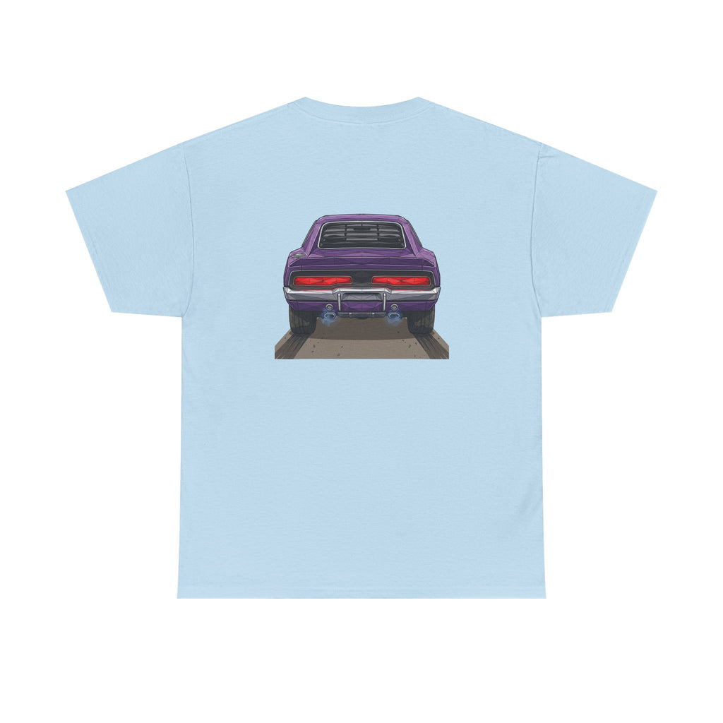Retro Purple Muscle Car Tee | Front and Back Car Illustration