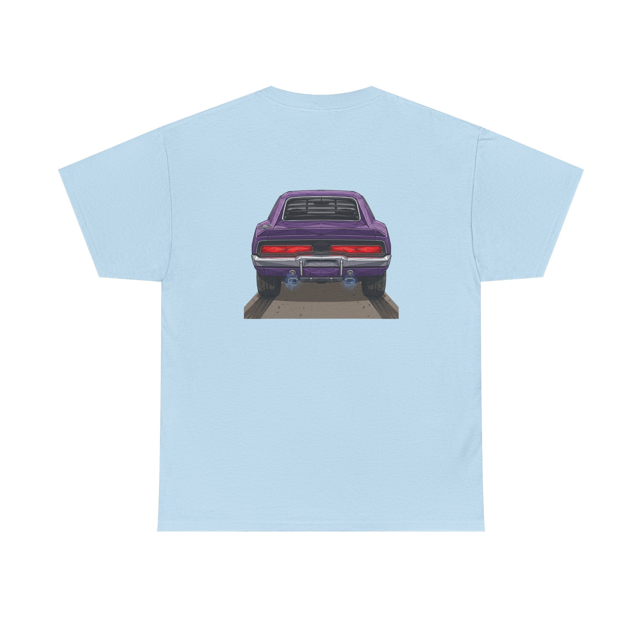 Retro Purple Muscle Car Tee | Front and Back Car Illustration