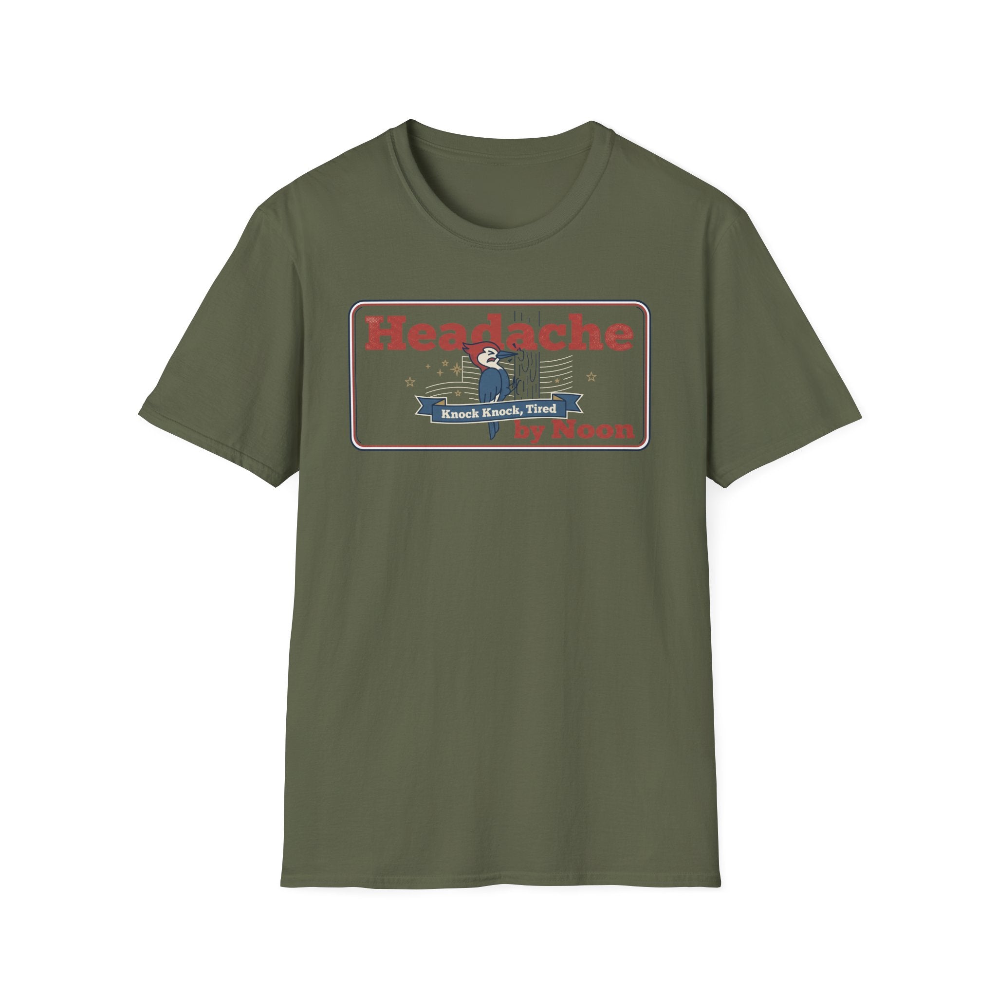 Funny Headache T-Shirt | Knock Knock Tired by Noon Retro Graphic Tee | Sarcastic Humor Gift