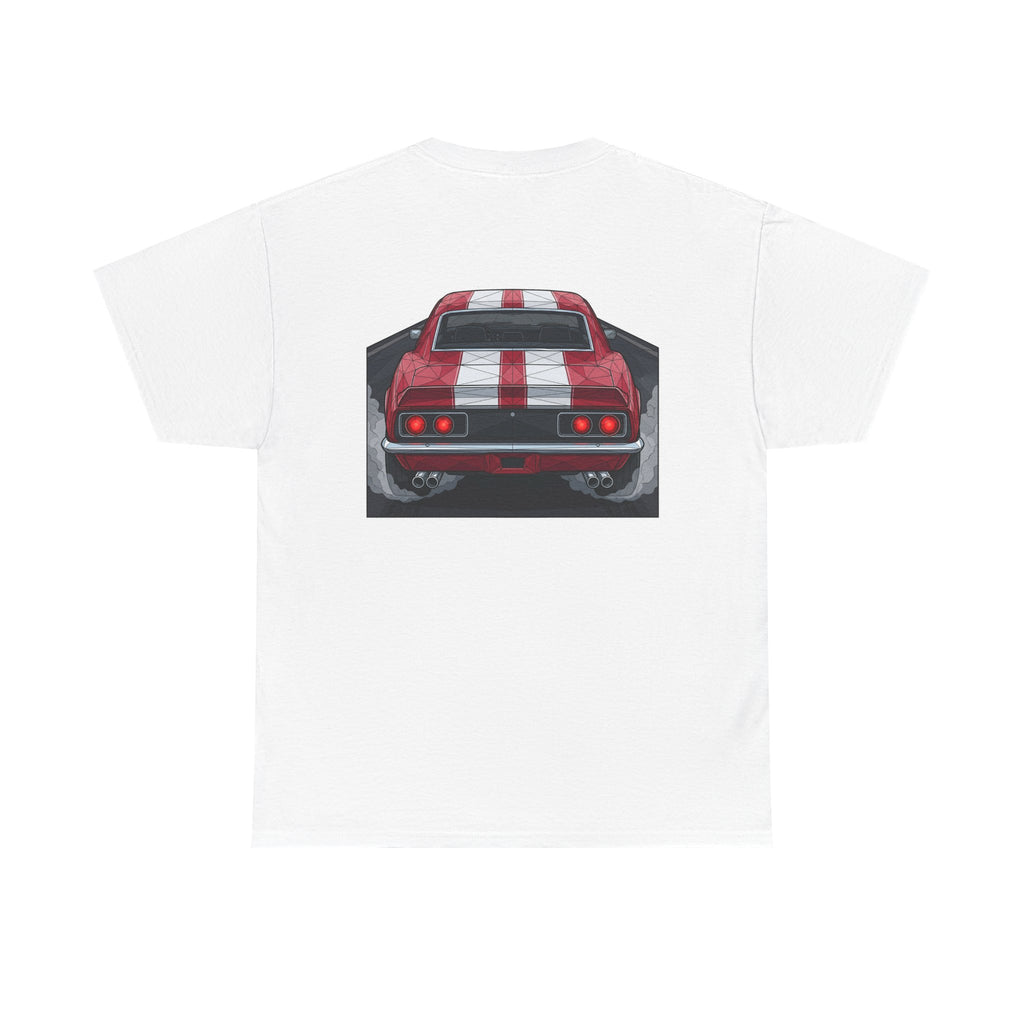 70s Red Muscle Car Tee | Front and Back Vintage Car Illustration