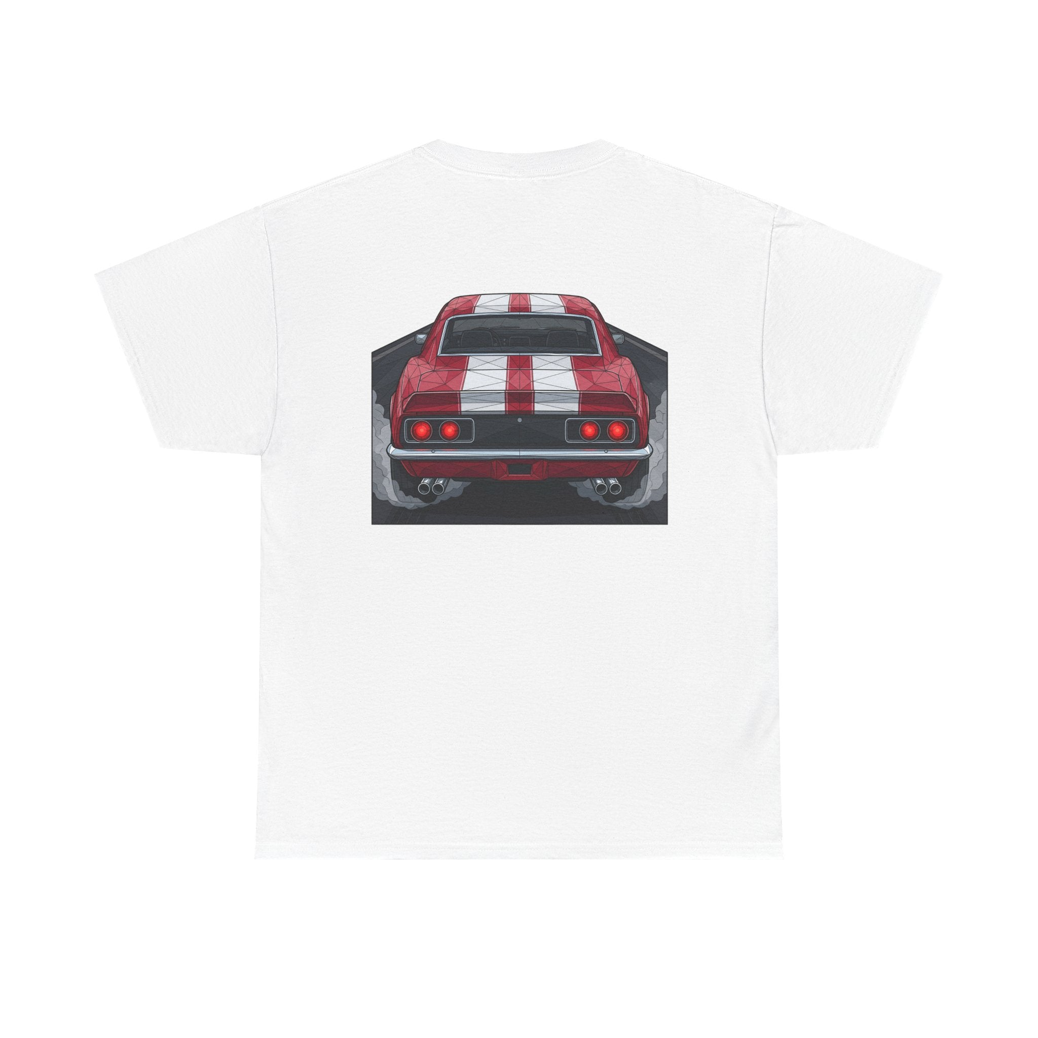 70s Red Muscle Car Tee | Front and Back Vintage Car Illustration