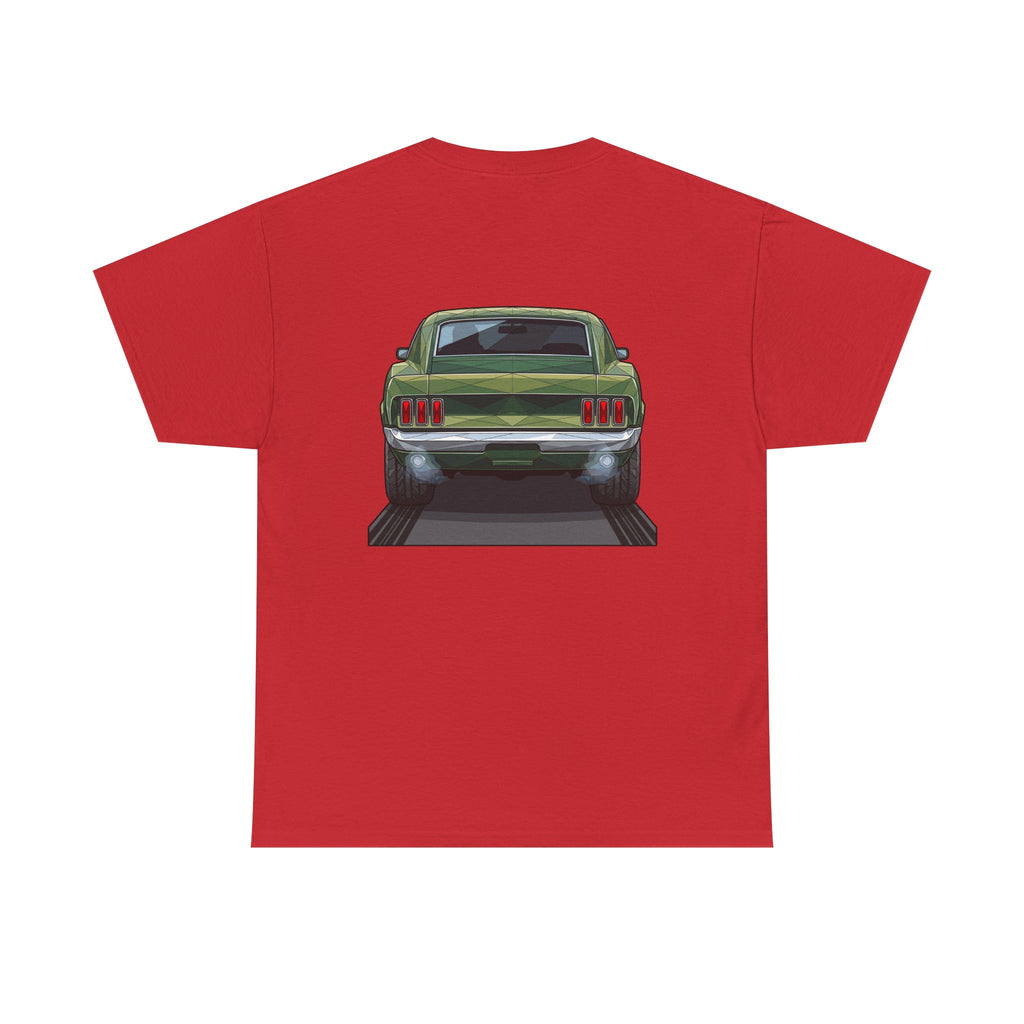 Green Classic Muscle Car T-Shirt | Vintage Mustang Front Back Illustration