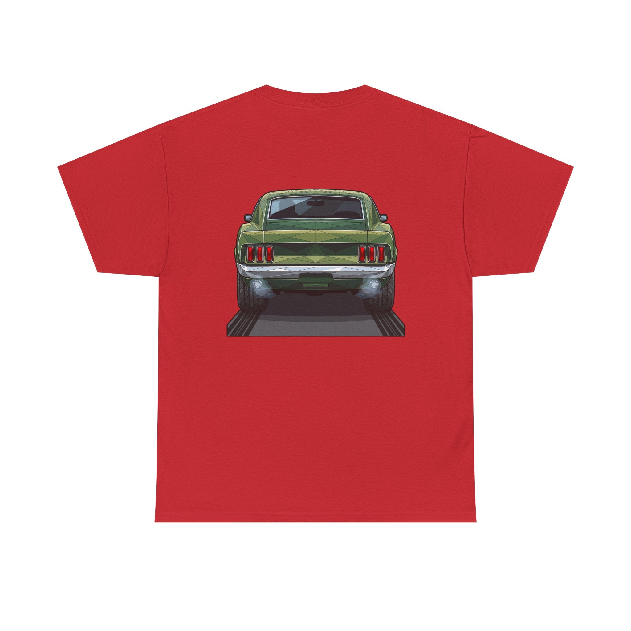 Green Classic Muscle Car T-Shirt | Vintage Mustang Front Back Illustration