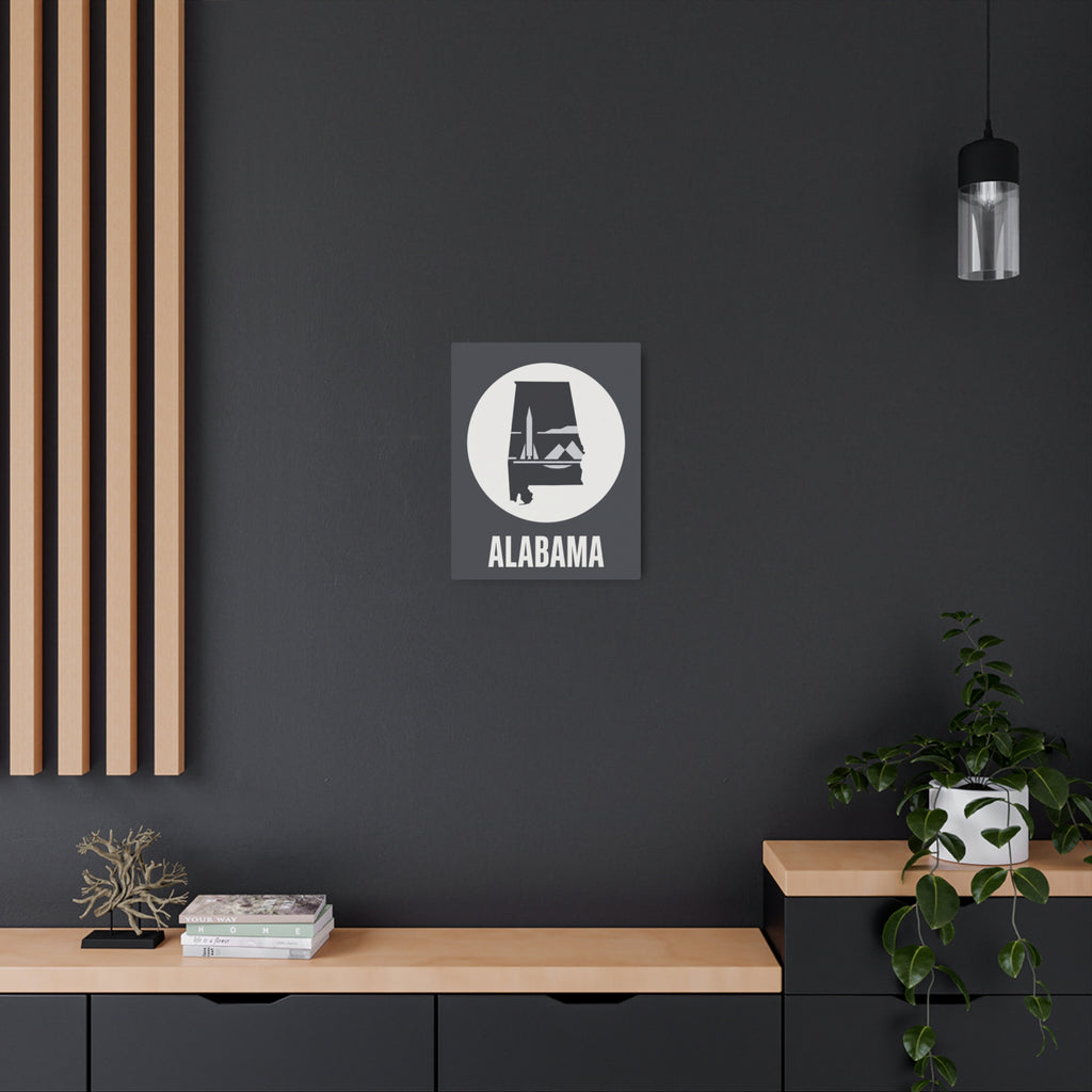 Square metal wall sign with circular Alabama skyline silhouette and 'ALABAMA' text