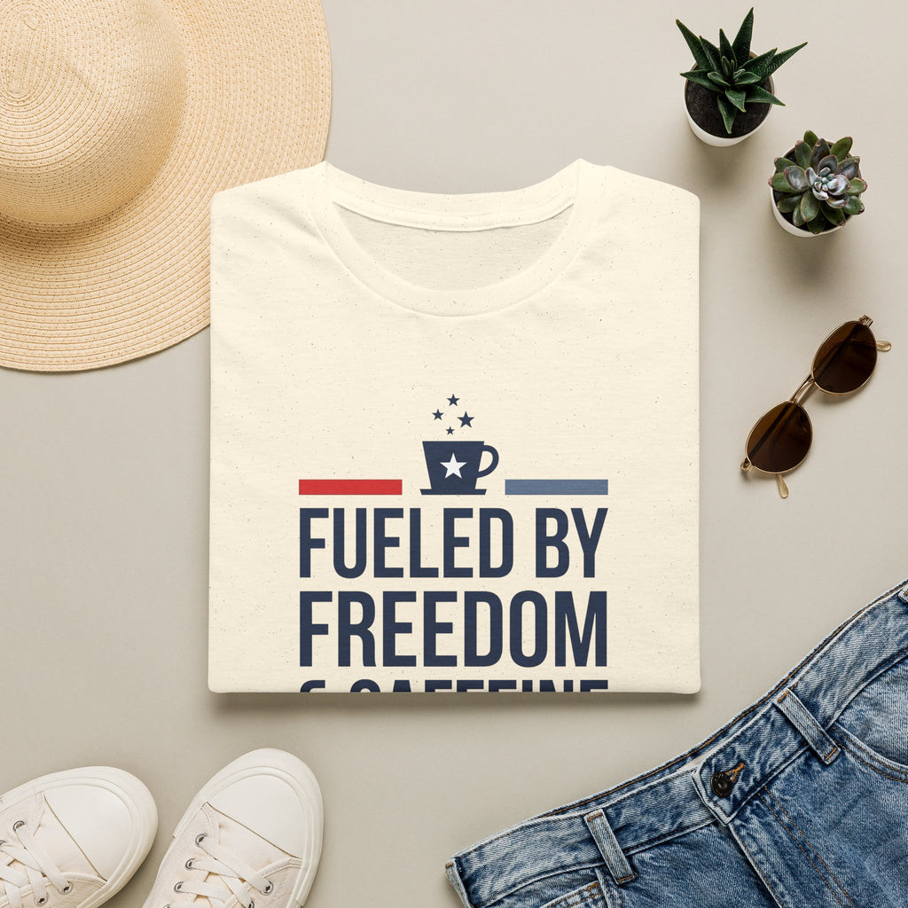 Fueled by Freedom & Caffeine T-Shirt | Patriotic Coffee Lover Tee | 4th of July Gift | Unisex Graphic Tee | American Pride