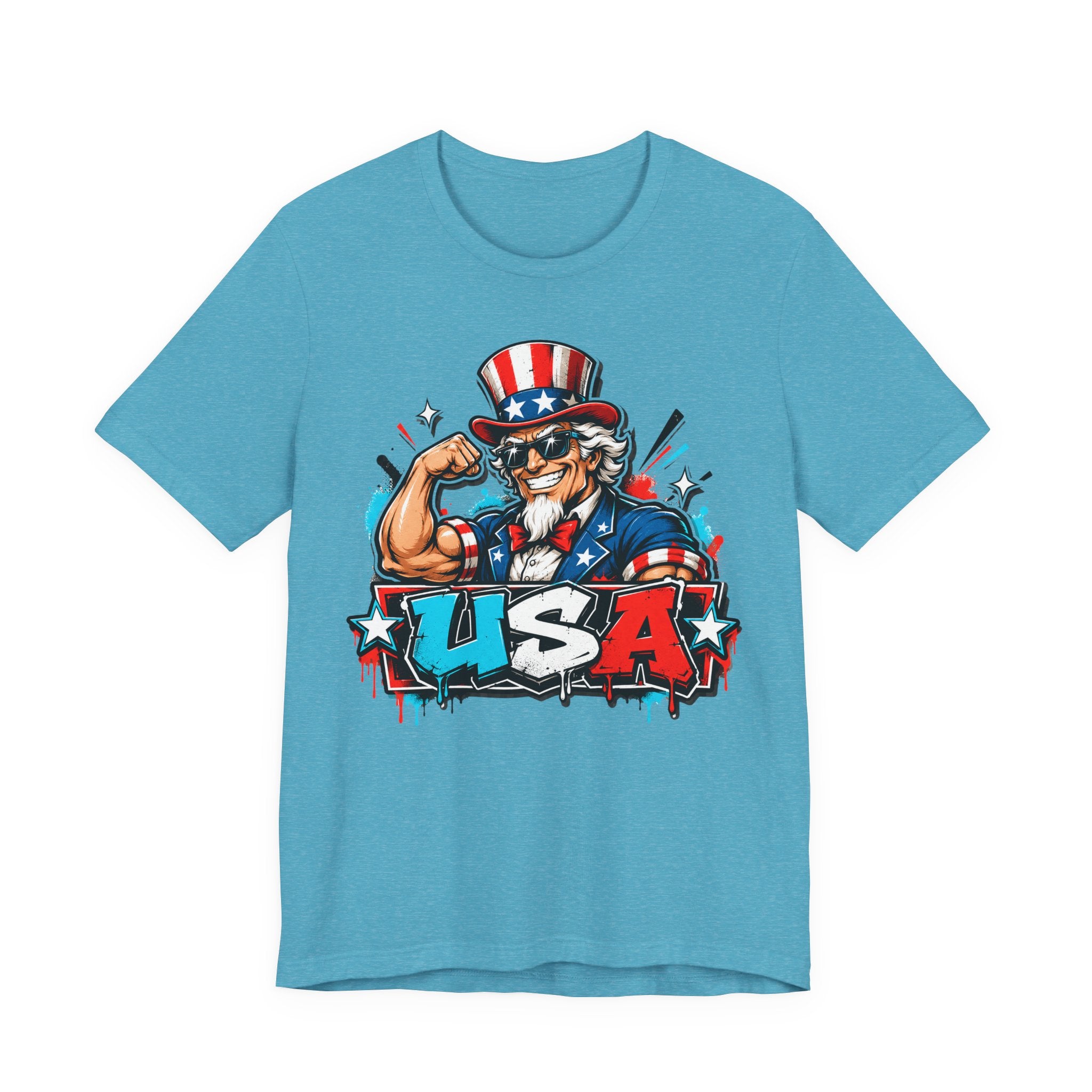 Patriotic Uncle Sam Muscle USA T-Shirt | 4th of July American Flag Graphic Tee