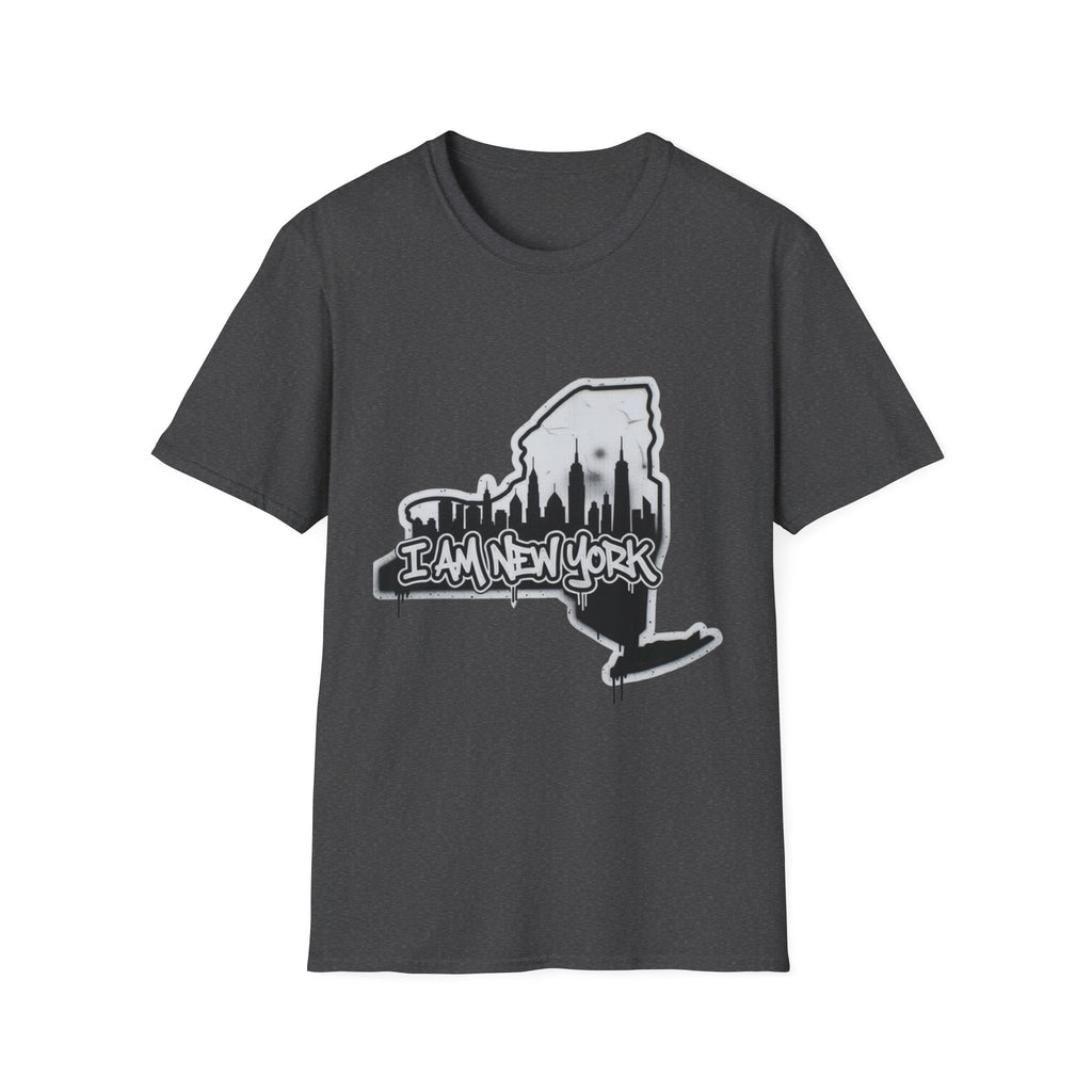 I AM NEW YORK Graffiti T-shirt in Dark Heather with skyline map graphic on chest