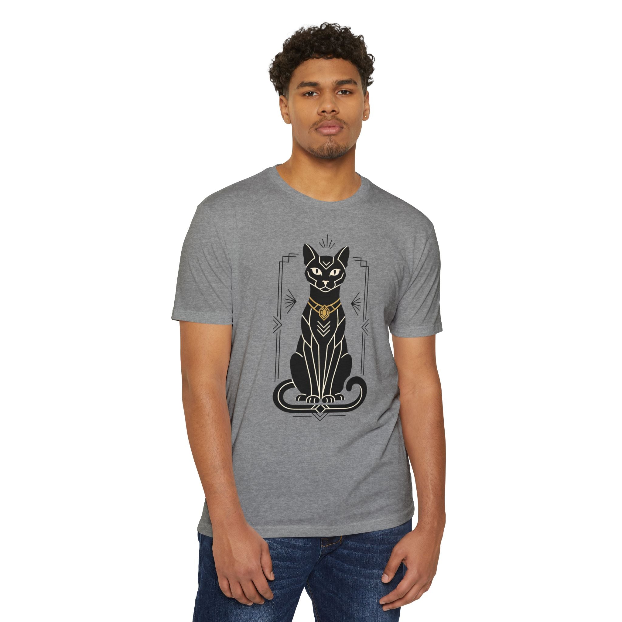 Black Cat T-Shirt Art Deco Egyptian Cat Illustration Graphic Tee Cat Lover Gift Mystic Unisex