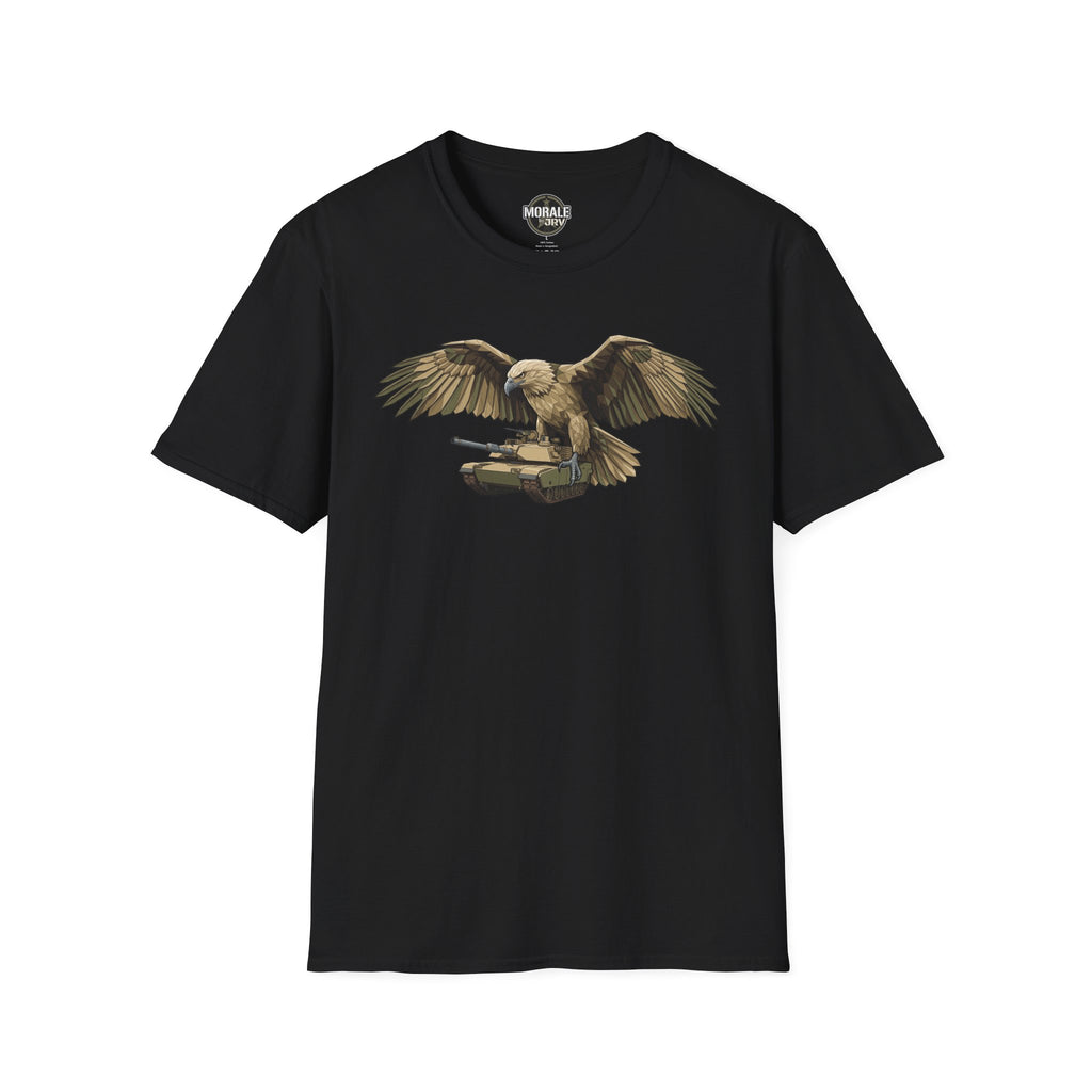 T-shirt with Bald Eagle design on black fabric, eagle with wings spread in print