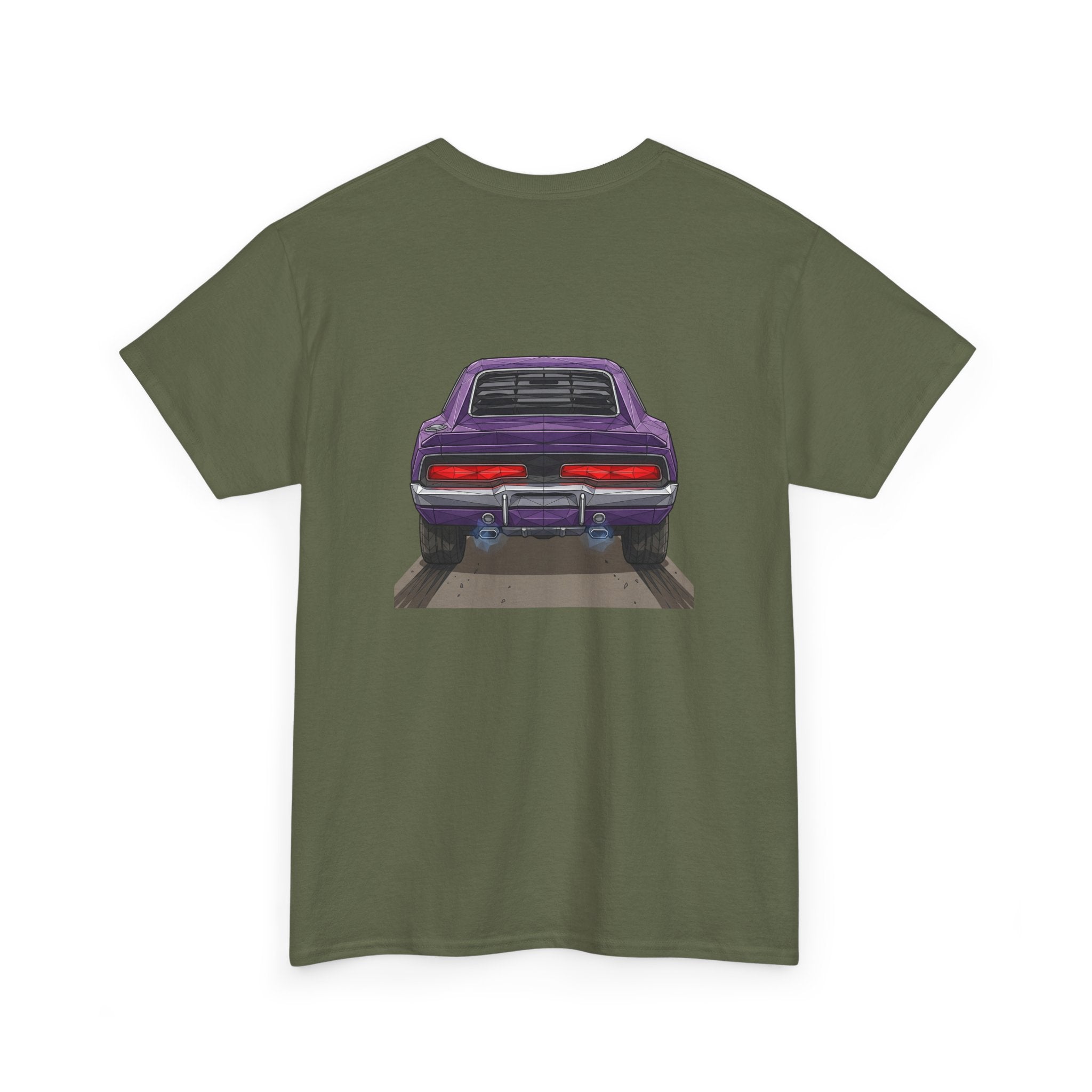 Retro Purple Muscle Car Tee | Front and Back Car Illustration