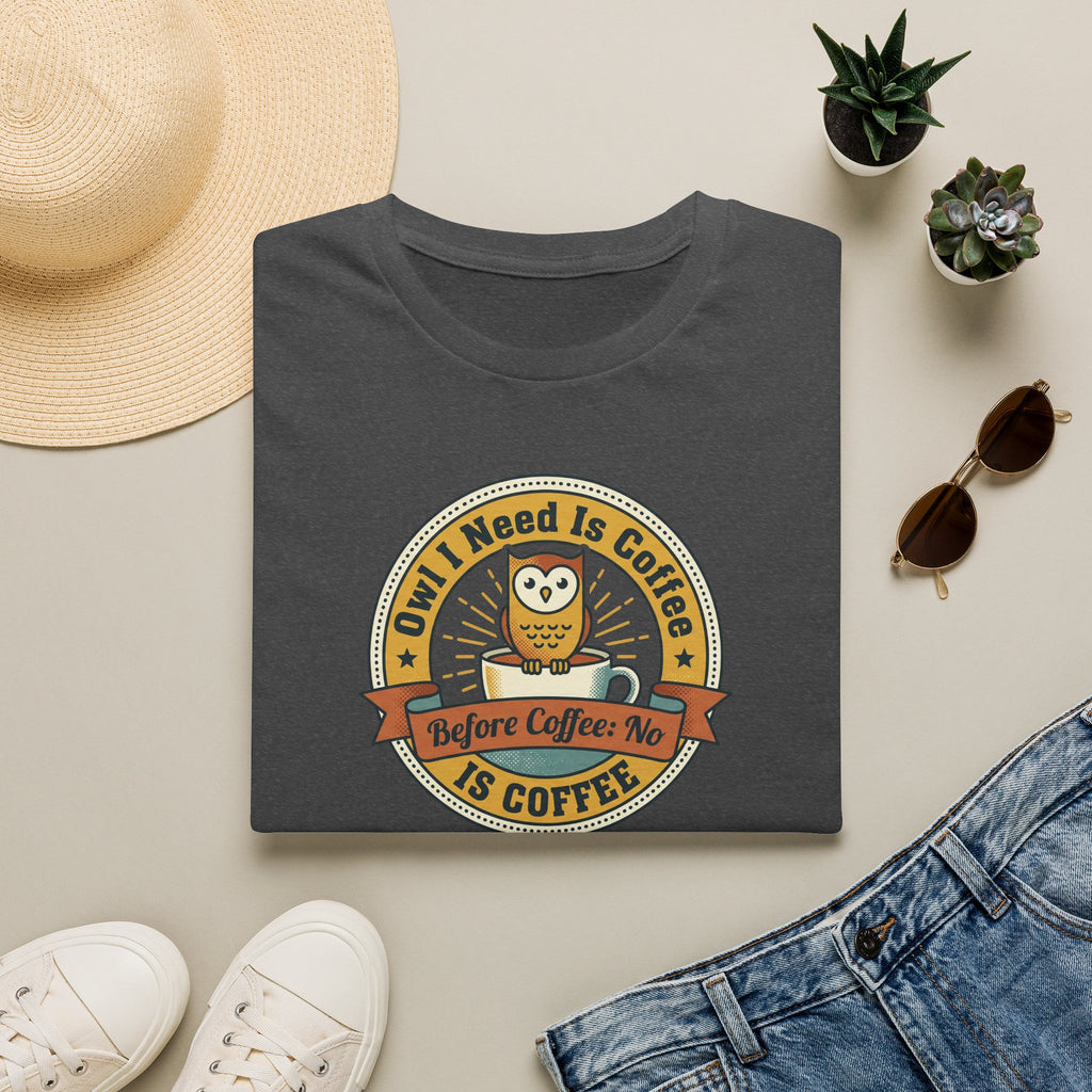 Owl I Need Is Coffee T-Shirt | Cute Coffee Owl Vintage Badge