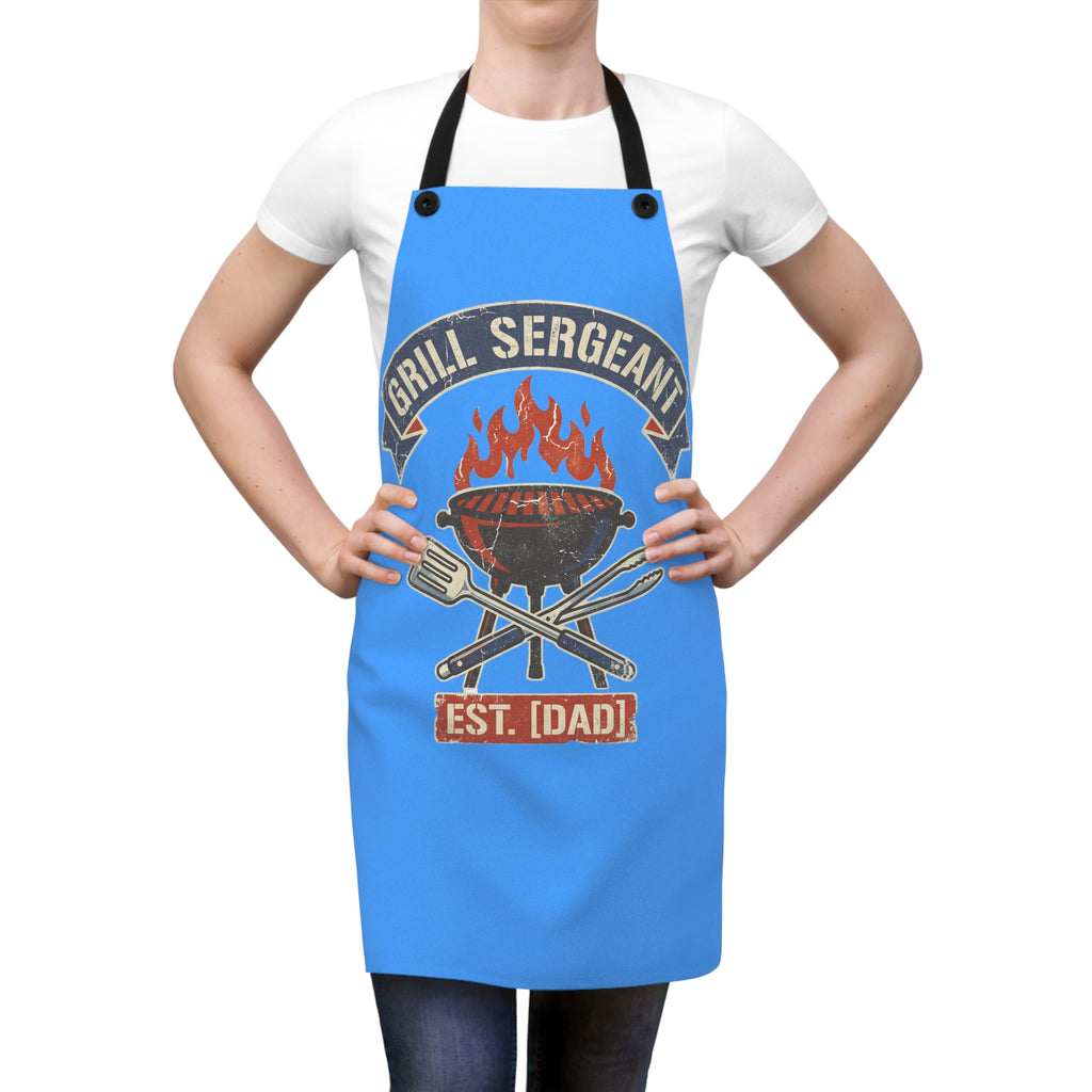 Grill Sarge Apron for Dad | Funny BBQ Grilling Apron | Retro Badge Cooking Apron | Fathers Day Gift | Adjustable Blue Apron