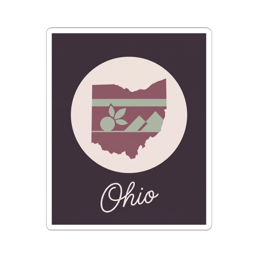 Ohio state kiss-cut decal showing Ohio map with floral stripe graphic and “Ohio” text