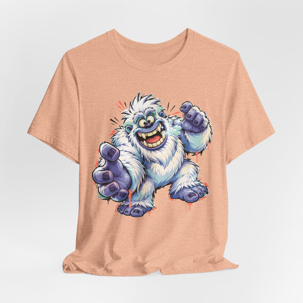 Playful Yeti Monster T-Shirt | Cartoon Sasquatch Tee, Snow Creature Illustration, Fun Unisex Gift