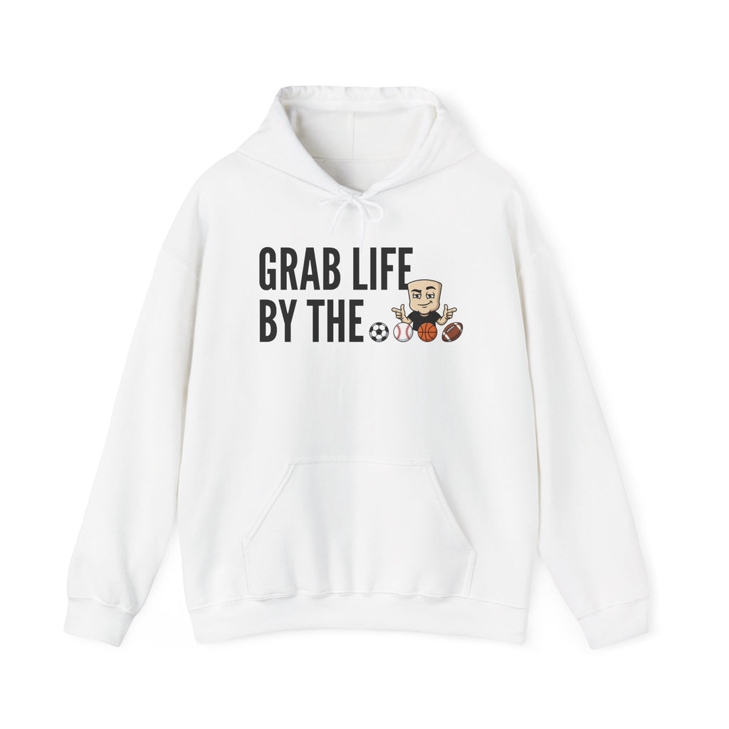 Grab Life By The Balls Hoodie | Funny Sports Ball Graphic Adult Humor Sweatshirt Gift