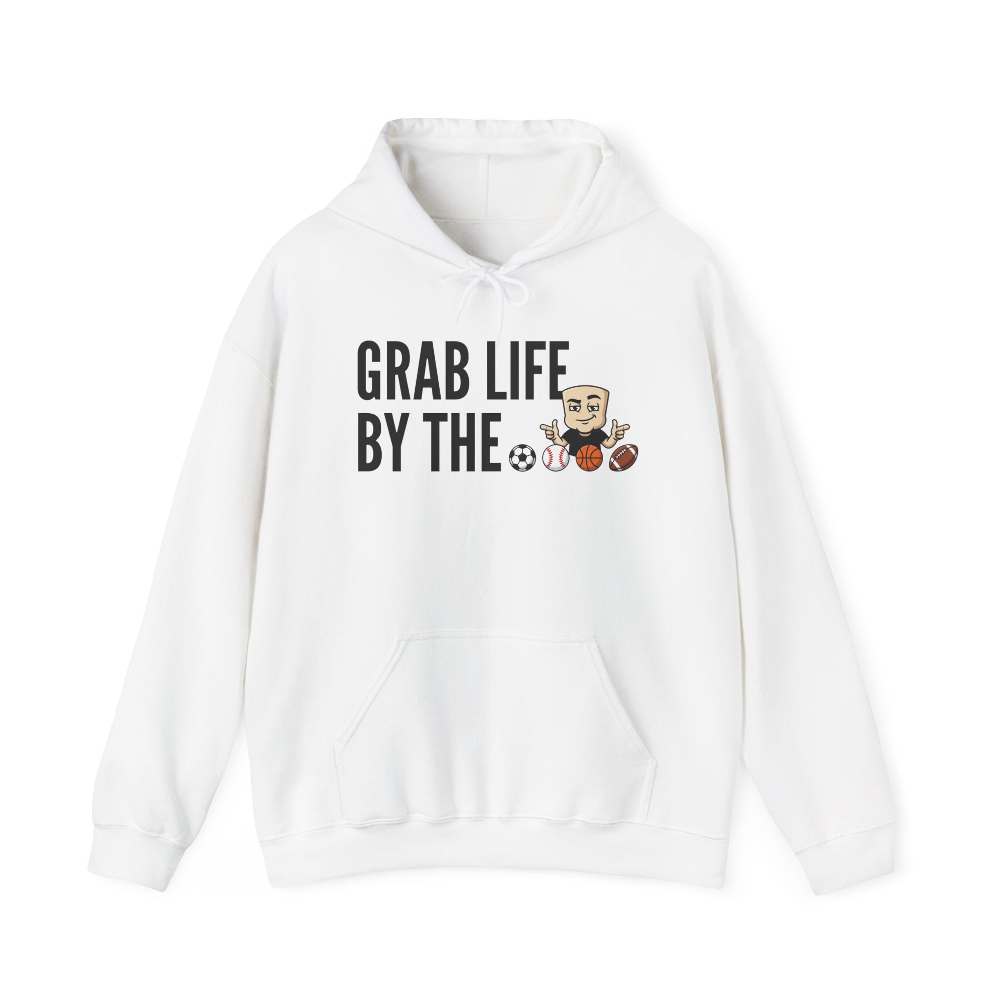 Grab Life By The Balls Hoodie | Funny Sports Ball Graphic Adult Humor Sweatshirt Gift