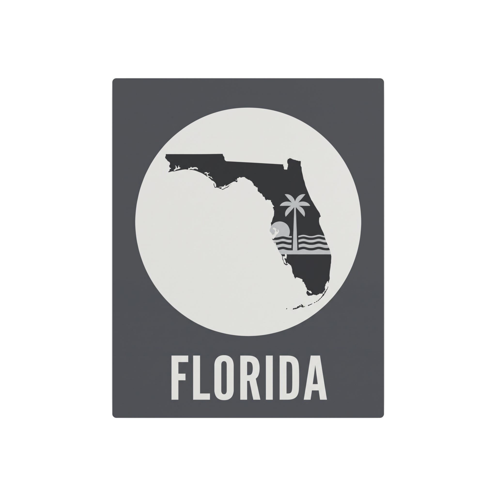 Florida state silhouette metal wall art with palm tree motif and “FLORIDA” lettering