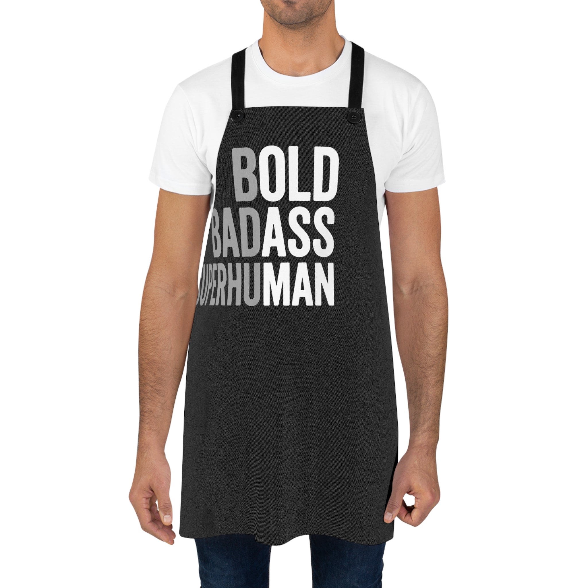 Bold Badass Superhuman Apron | Funny Statement Kitchen Apron | Empowering Cooking Apron | Black Chef Gift Apron