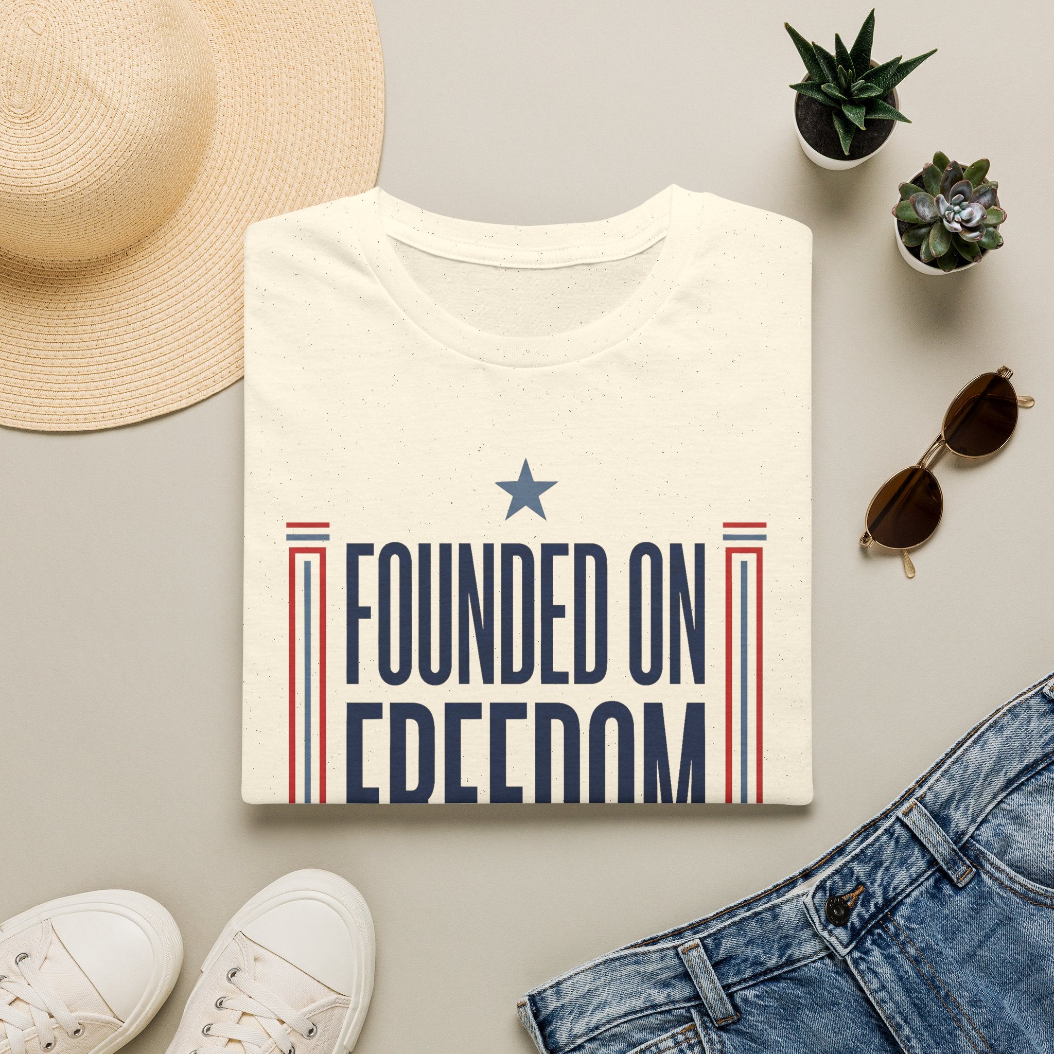 Founded on Freedom T-Shirt | Patriotic USA Shirt, 4th of July Gift, America Pride Tee, Unisex Patriotic Flag Graphic Tee