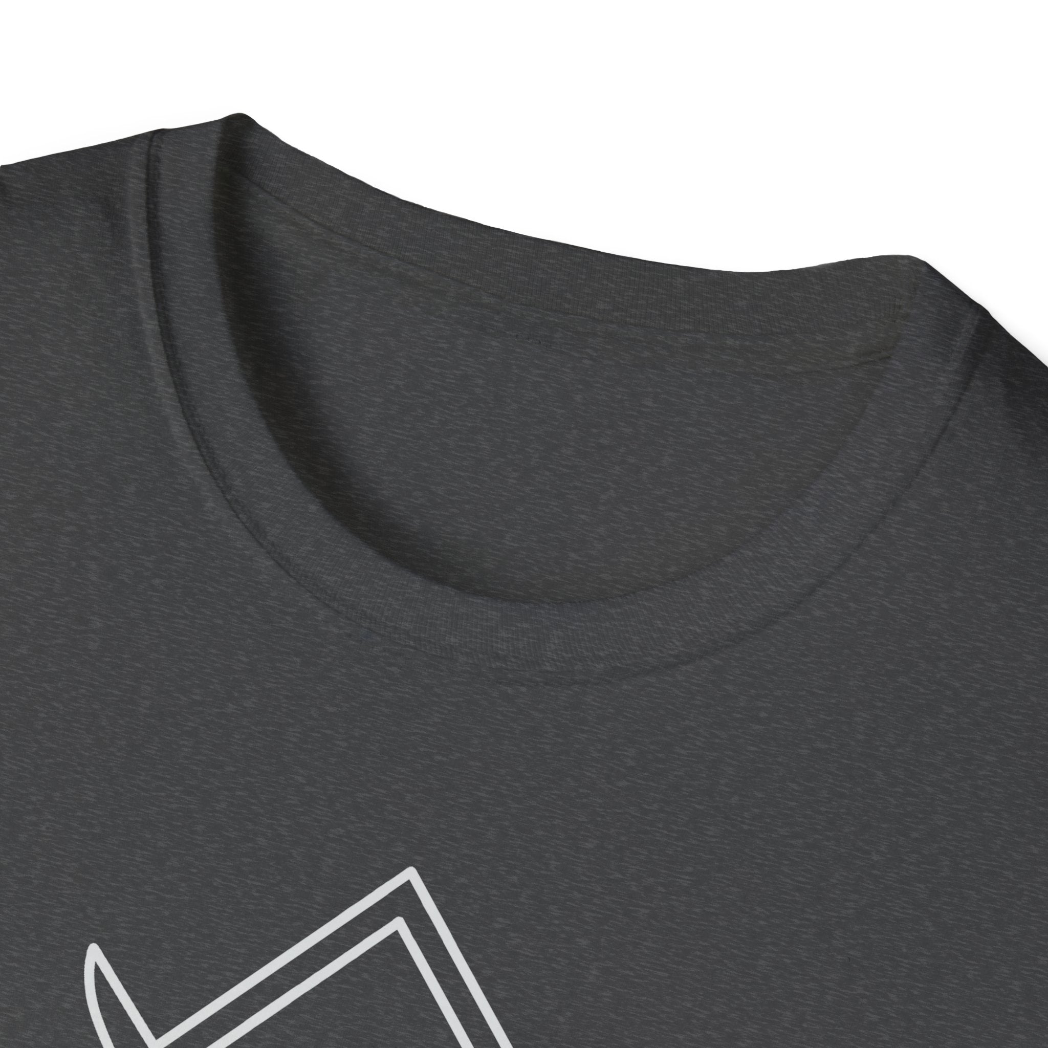 Dark heather T-shirt with crew neck and partial star-and-swords graphic