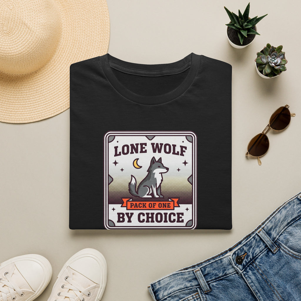 Funny Wolf T-Shirt | Lone Wolf By Choice Pack of One Moon Badge Graphic Tee | Wolf Lover Gift