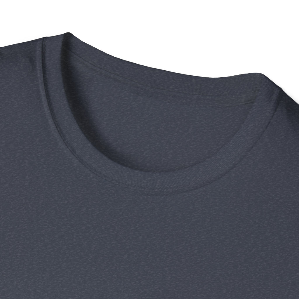 Charcoal heather T-shirt close-up of crew neckline