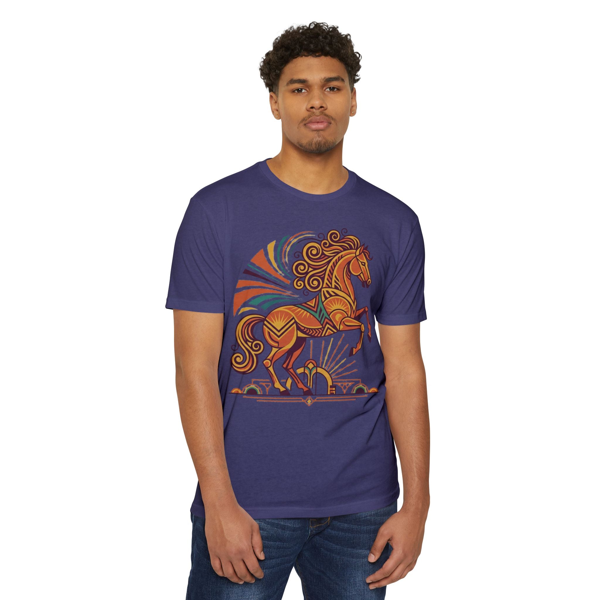 Horse T-Shirt Boho Prancing Horse Sunburst Illustration Graphic Tee Nature Lover Gift Unisex