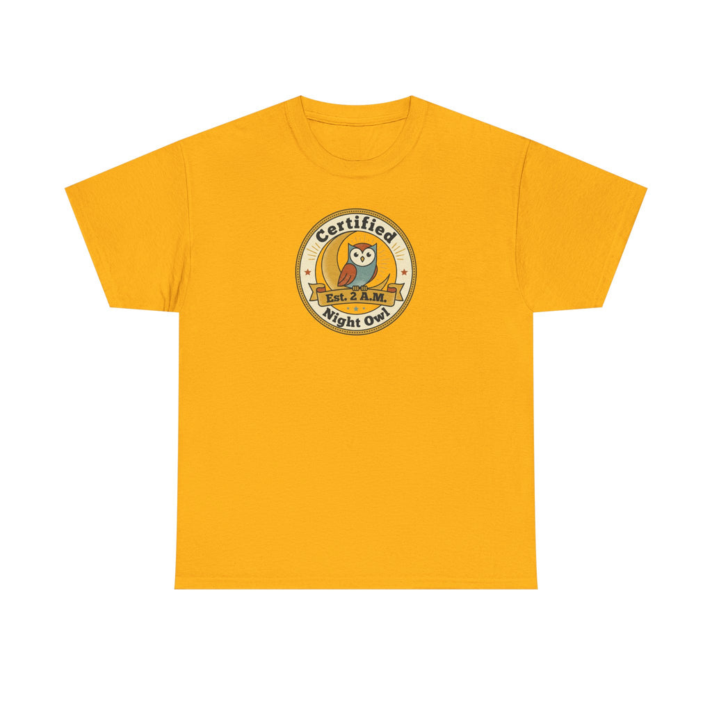 Certified Night Owl T-Shirt | Funny Night Owl Tee | Retro Owl Badge Shirt | Gift for Night Owls