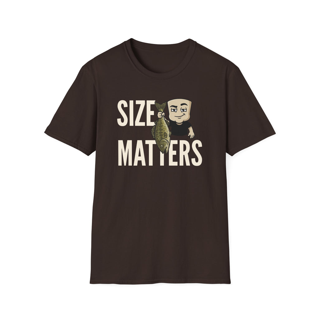 Size Matters T-Shirt, Funny Fishing Tee, Fisherman Angler Gift Shirt, Sarcastic Bass Fishing Humor Tee for Men & Women