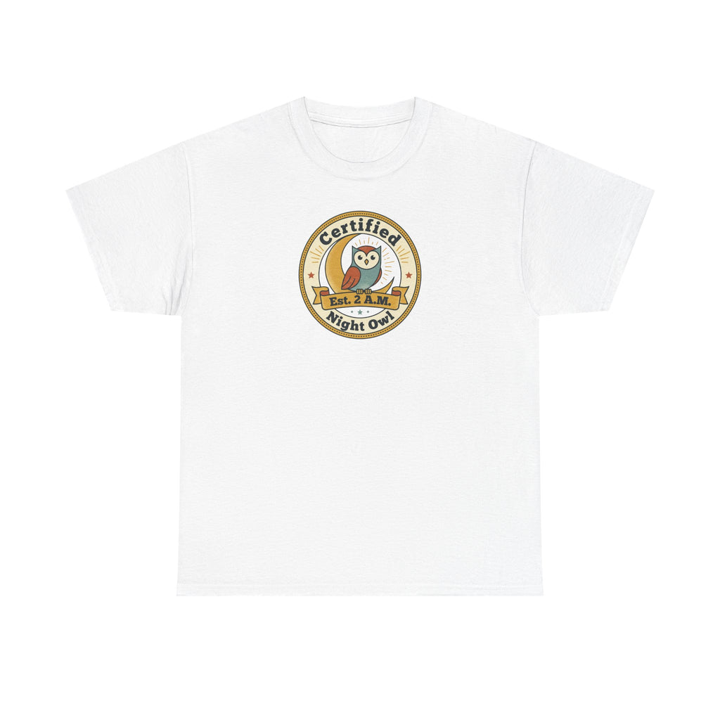 Certified Night Owl T-Shirt | Funny Night Owl Tee | Retro Owl Badge Shirt | Gift for Night Owls