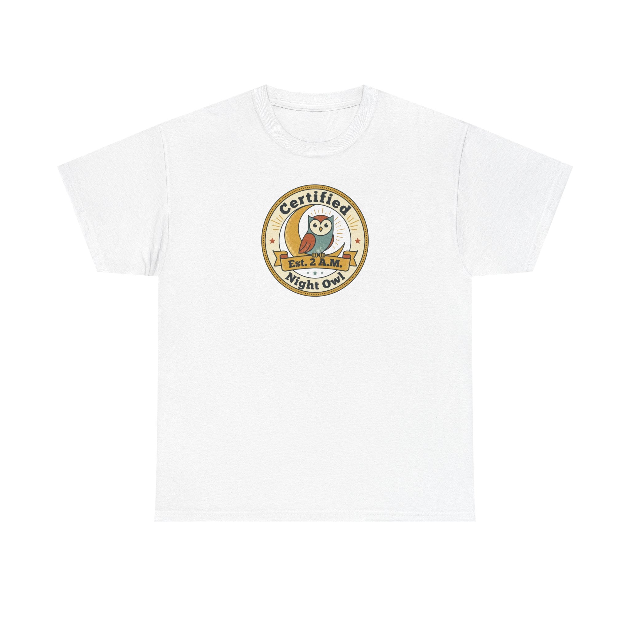 Certified Night Owl T-Shirt | Funny Night Owl Tee | Retro Owl Badge Shirt | Gift for Night Owls
