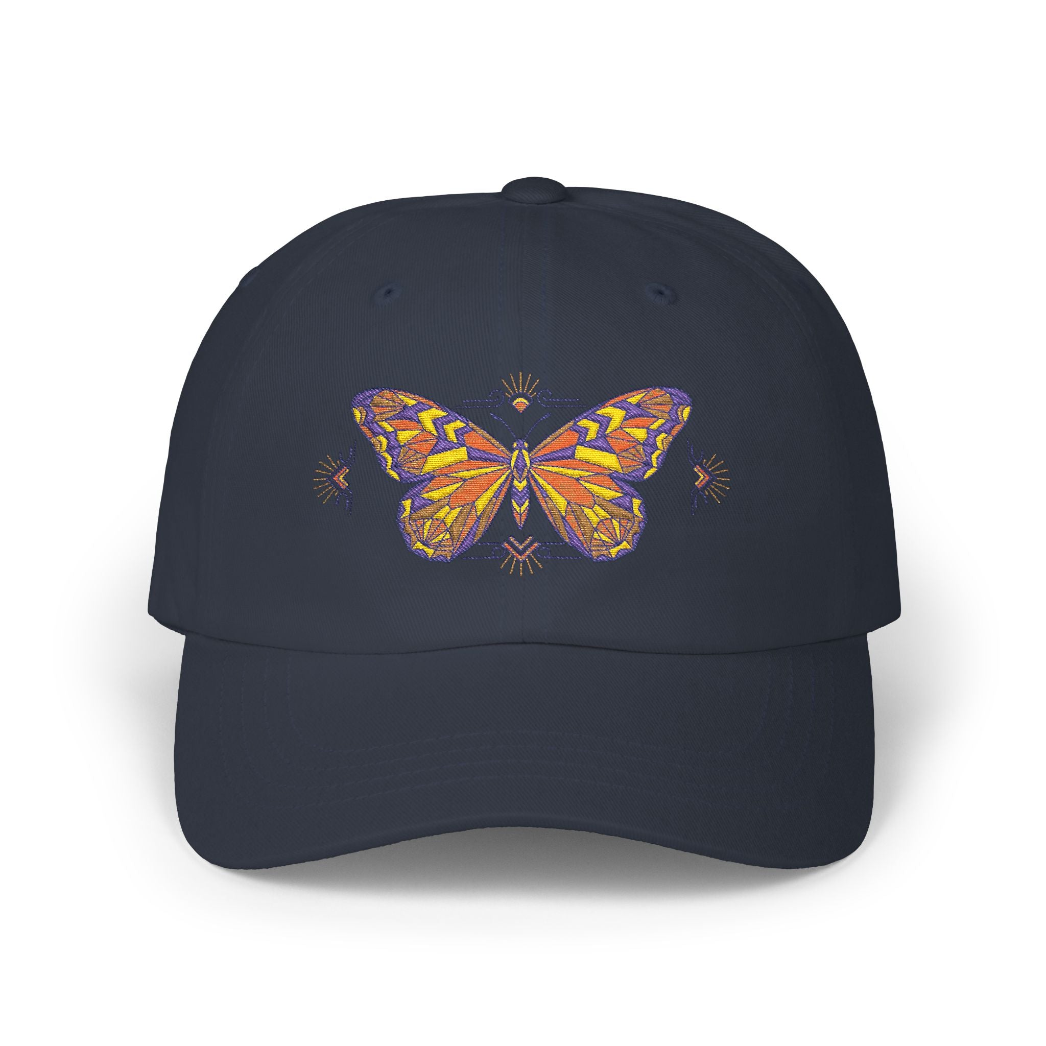 Butterfly Embroidered Dad Cap — Colorful Mosaic Moth Baseball Hat