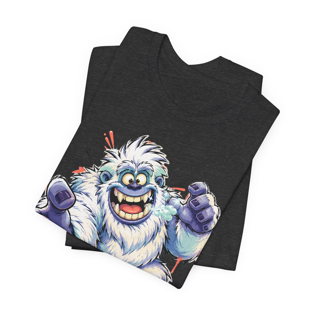 Playful Yeti Monster T-Shirt | Cartoon Sasquatch Tee, Snow Creature Illustration, Fun Unisex Gift