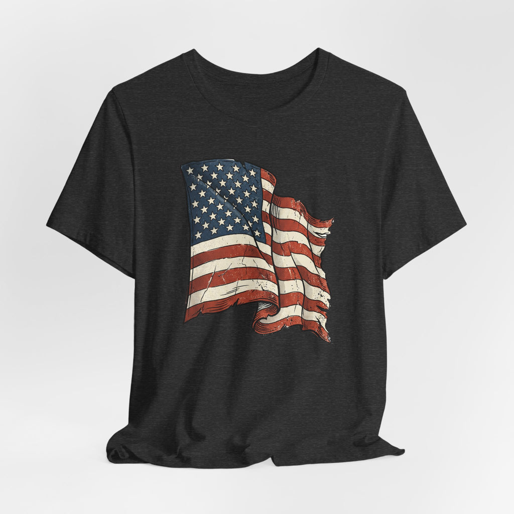 Vintage Waving American Flag T-Shirt | USA Stars Stripes Distressed Patriotic Graphic Tee