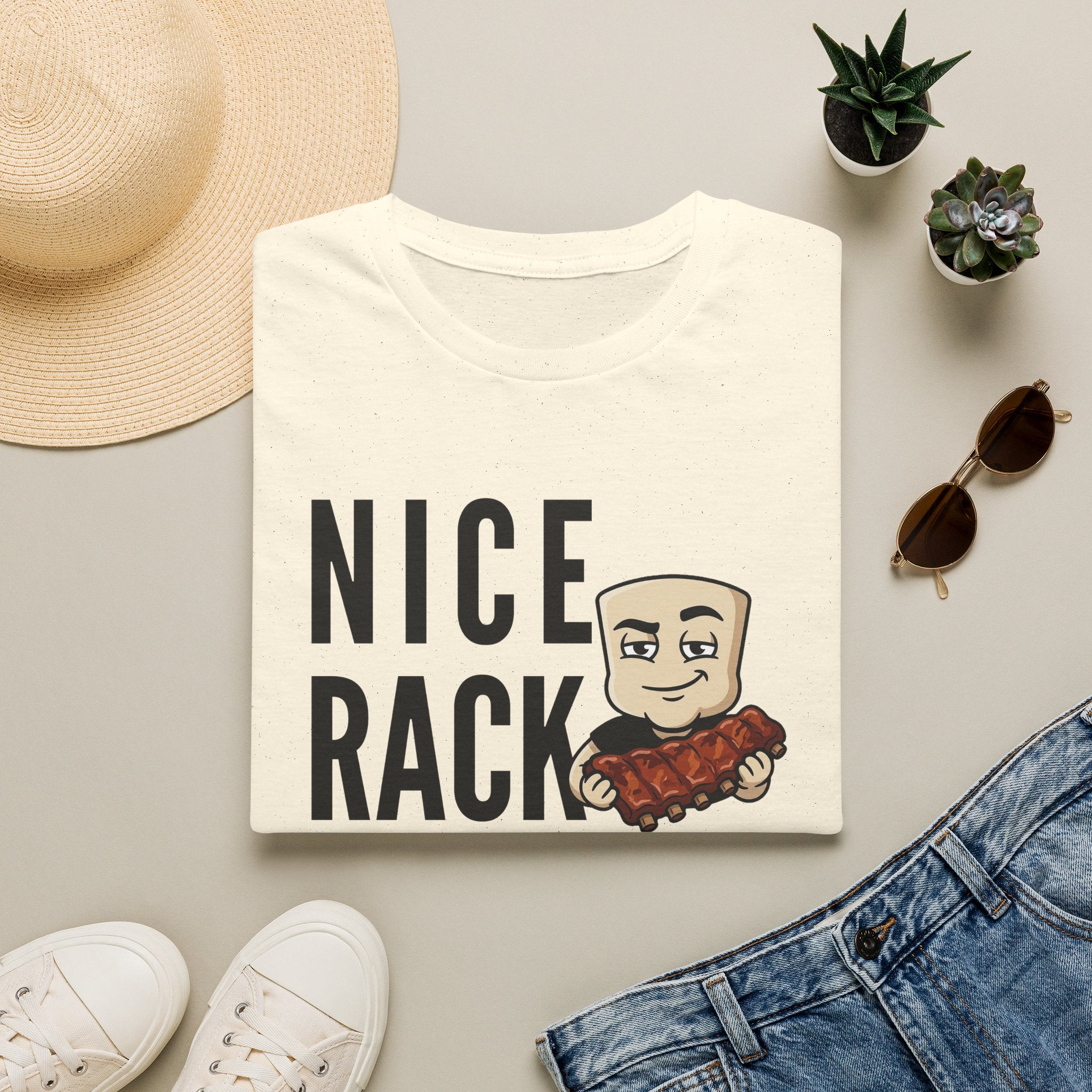 Nice Rack T-Shirt | Funny BBQ Ribs Grilling Tee | Cookout Humor Food Pun Gift