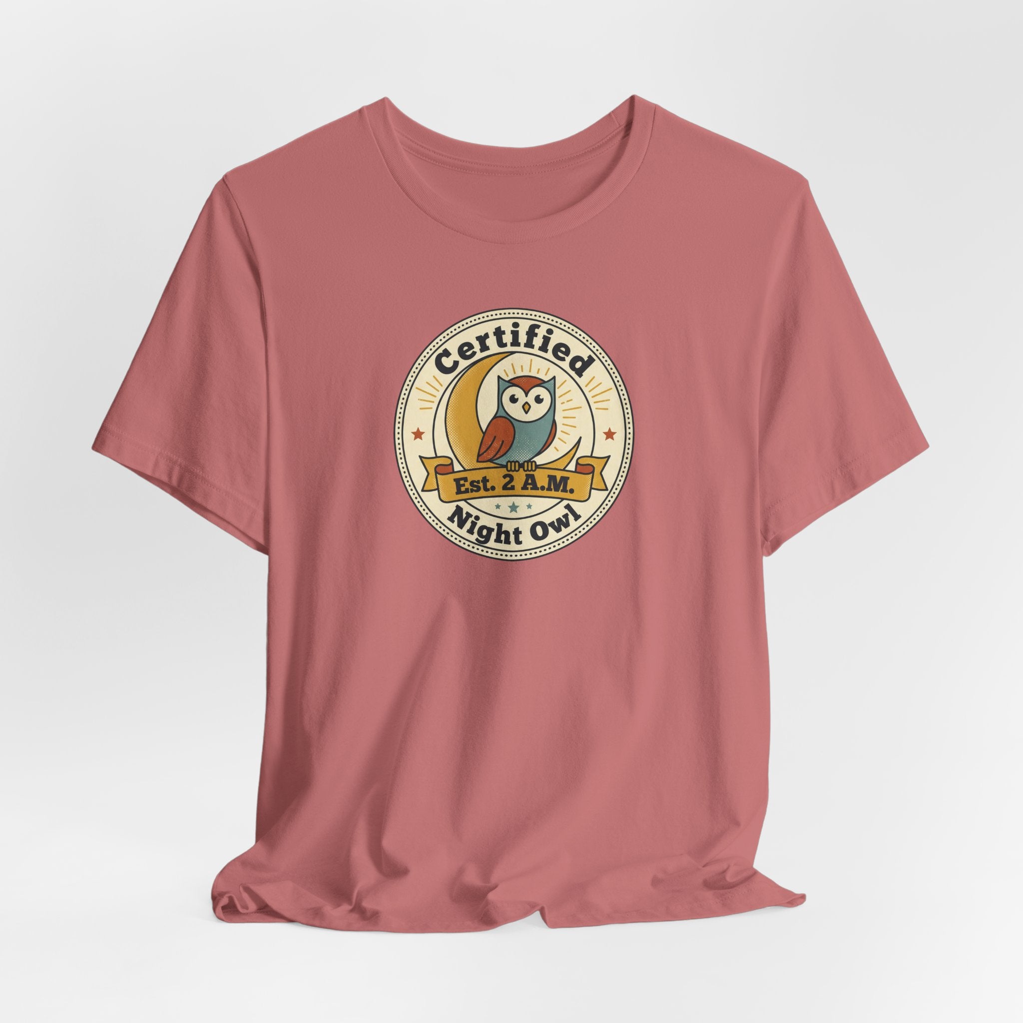 Certified Night Owl owl badge T-Shirt | 2 AM est. graphic tee
