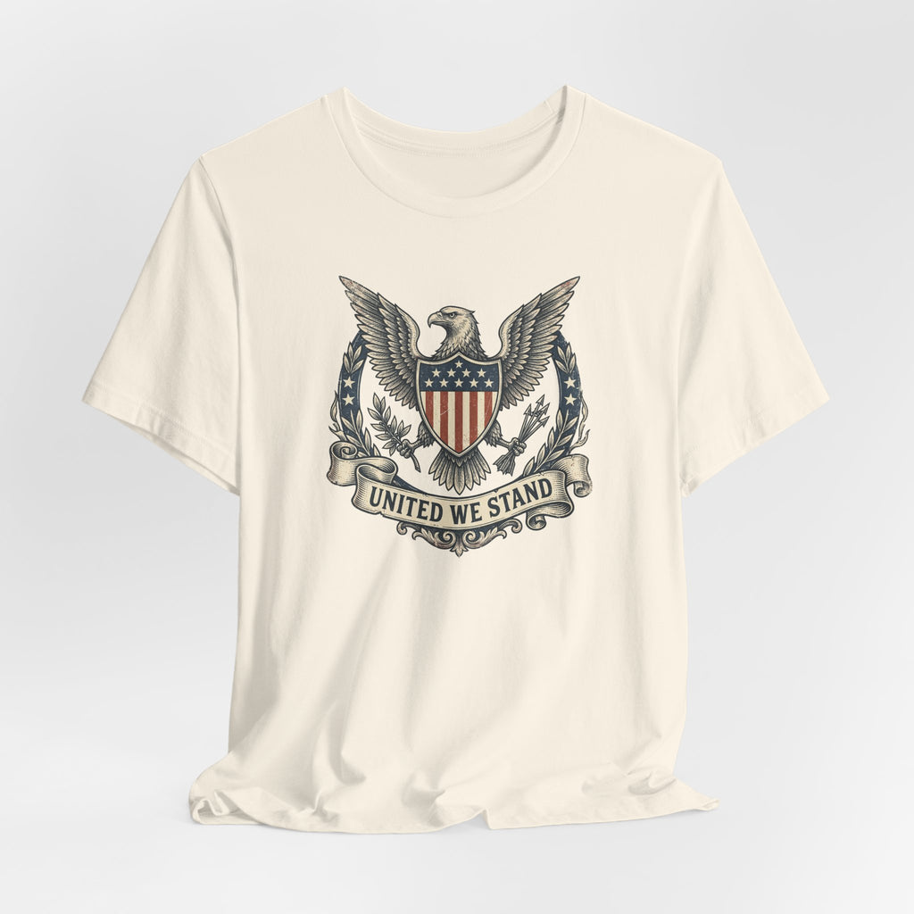 American Eagle Shield United We Stand T-Shirt | Patriotic USA Flag Crest Graphic Tee