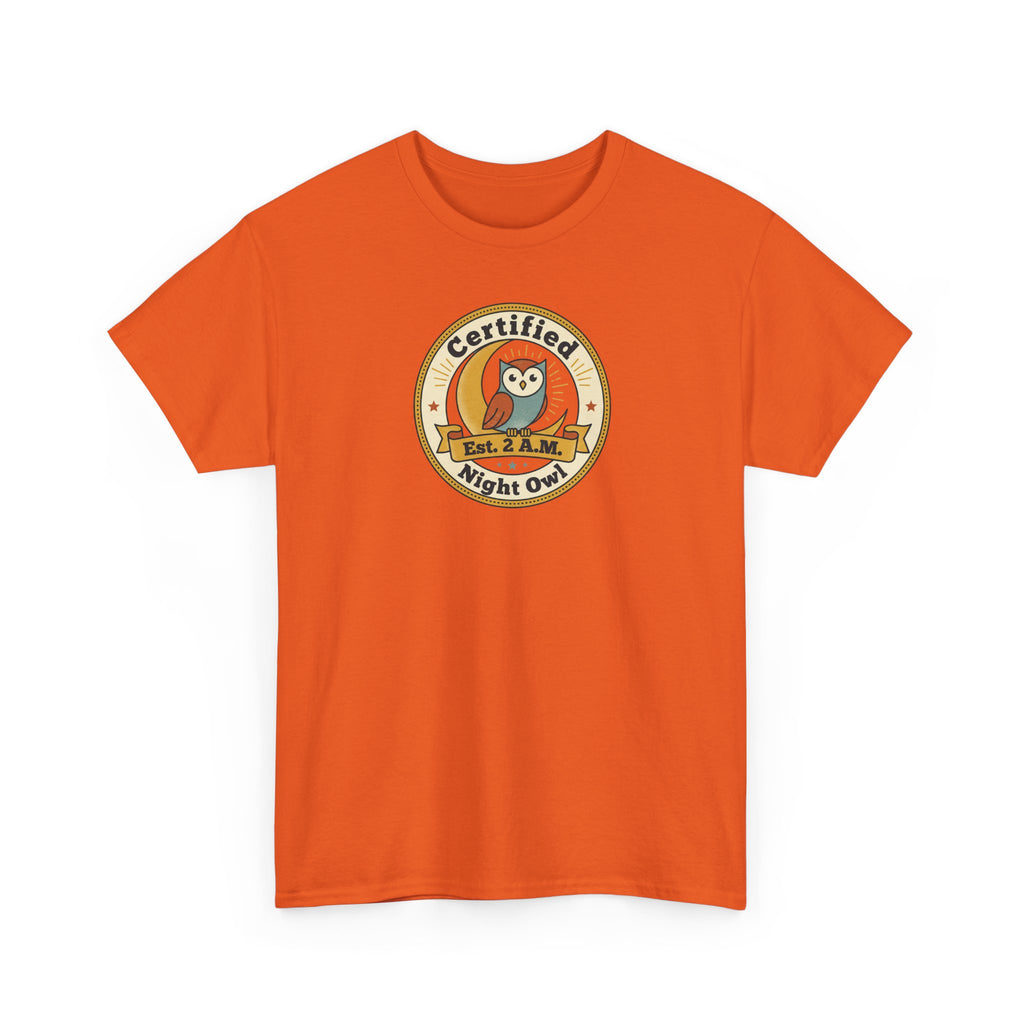 Certified Night Owl T-Shirt | Funny Night Owl Tee | Retro Owl Badge Shirt | Gift for Night Owls