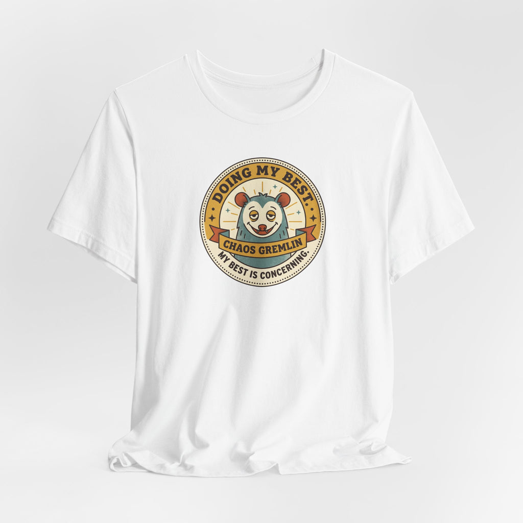 Doing My Best Chaos Gremlin Tee | Cute Cartoon Gremlin Badge Shirt