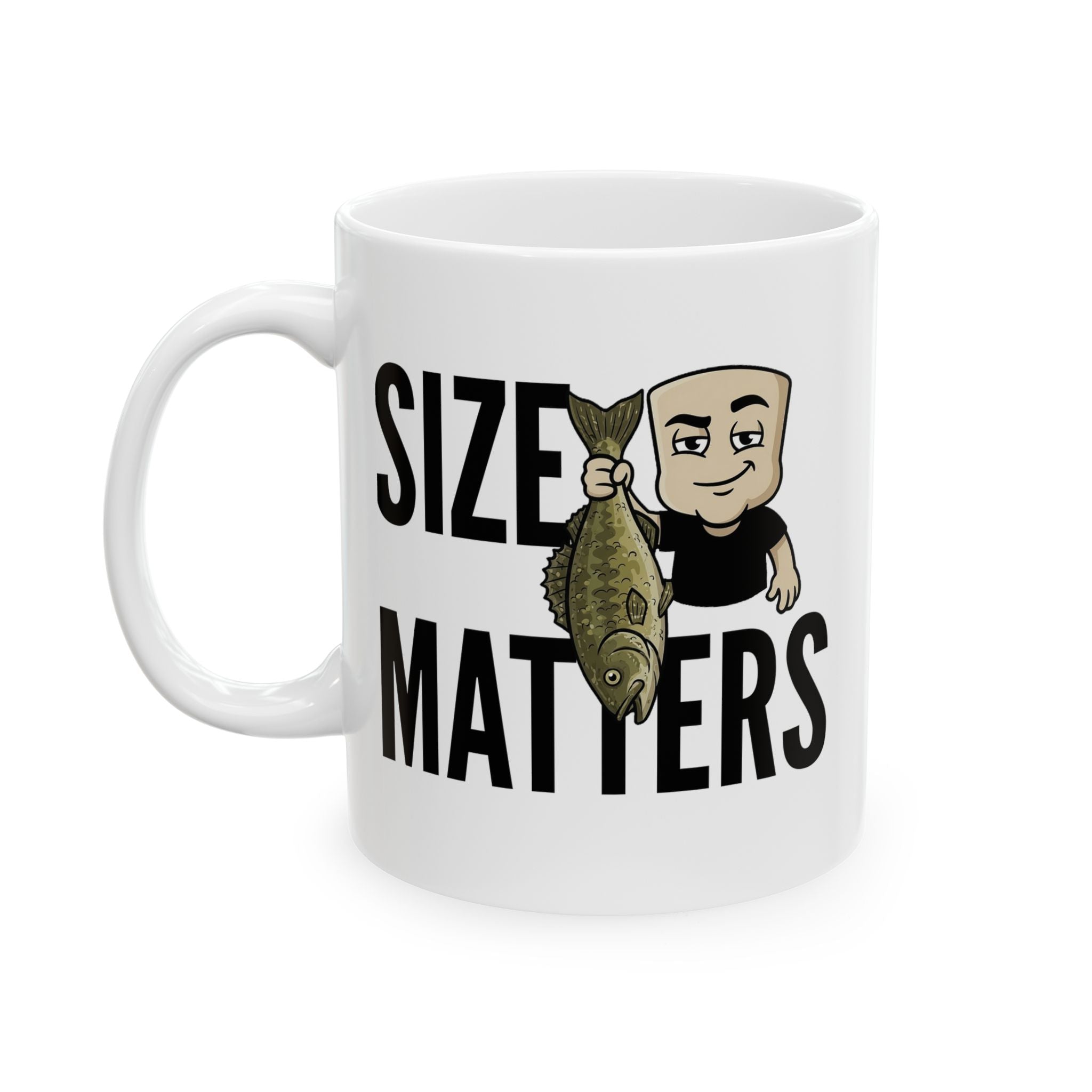 Funny Fishing Mug Size Matters | Gift for Fisherman Dad | Cartoon Fishing Coffee Cup | Funny Angler Gift | Novelty 11oz 15oz Ceramic Mug