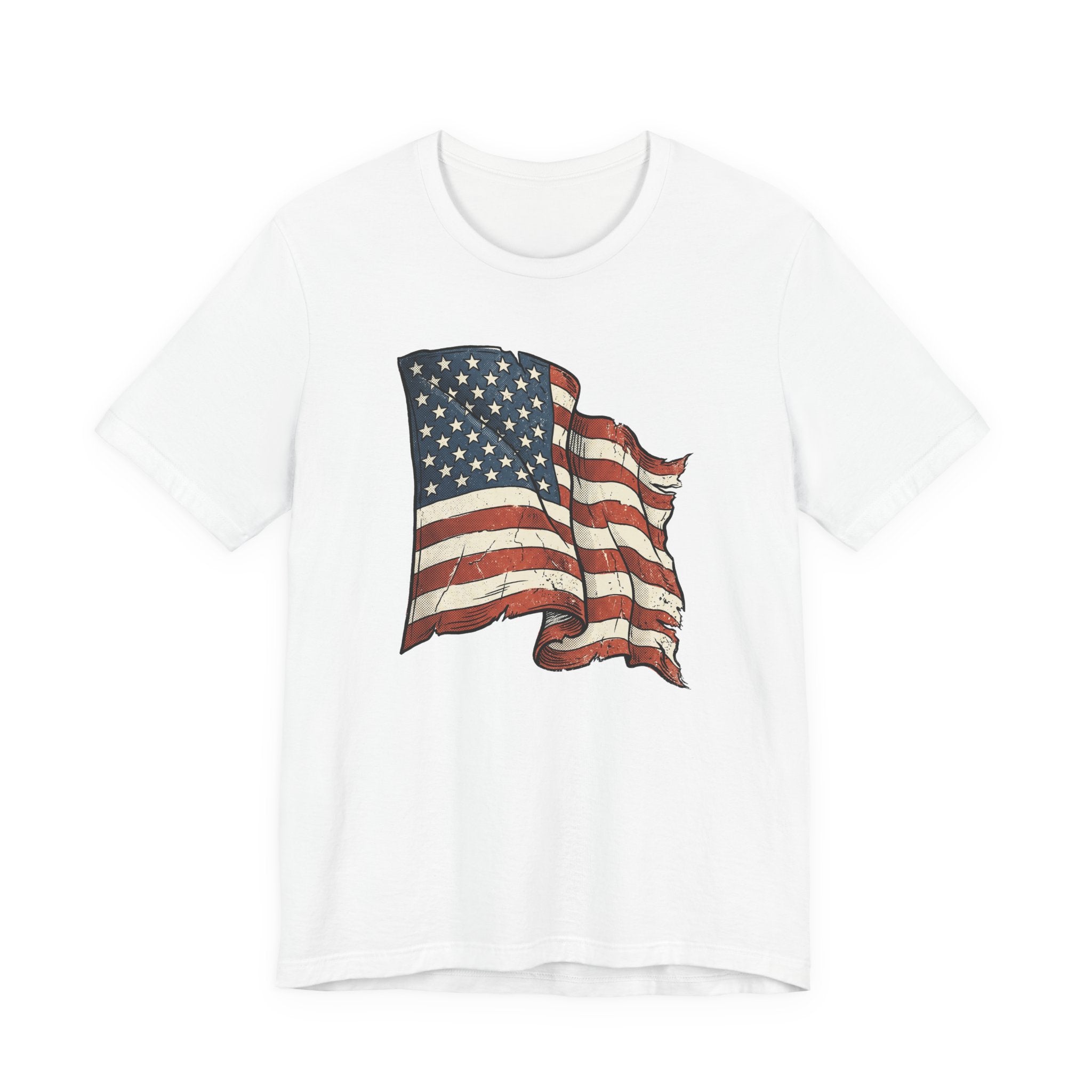 Vintage Waving American Flag T-Shirt | USA Stars Stripes Distressed Patriotic Graphic Tee