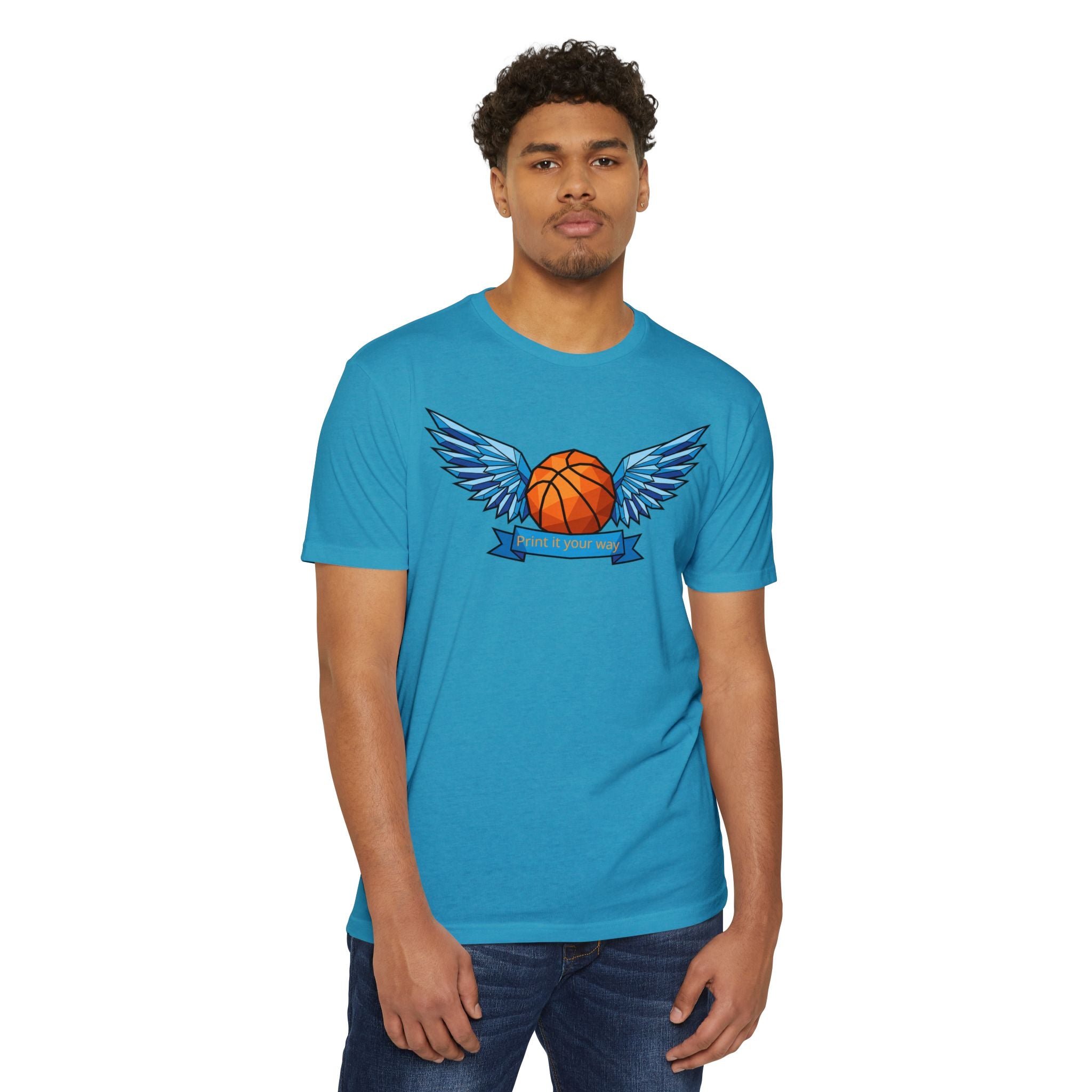 Custom Basketball T-Shirt Personalized Winged Basketball Banner Tee Add Your Name or Team Unisex