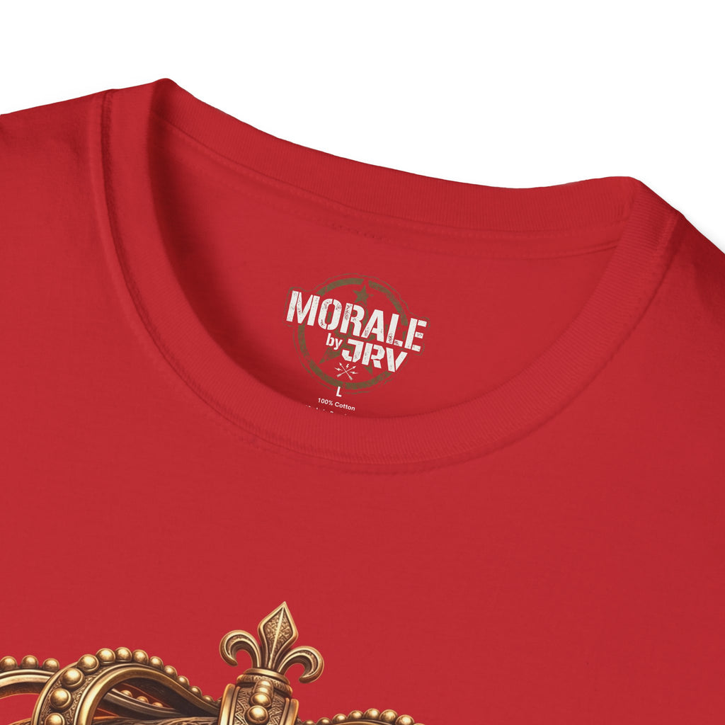 Gold Crown Skull T-Shirt, red; crew neck label and top of gold crown graphic