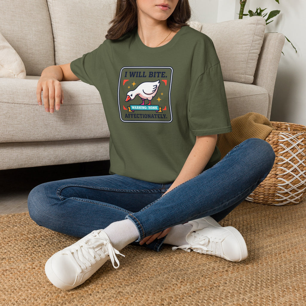 Funny Goose T-Shirt | I Will Bite Honking Goose Warning Graphic Tee | Funny Goose Lover Gift