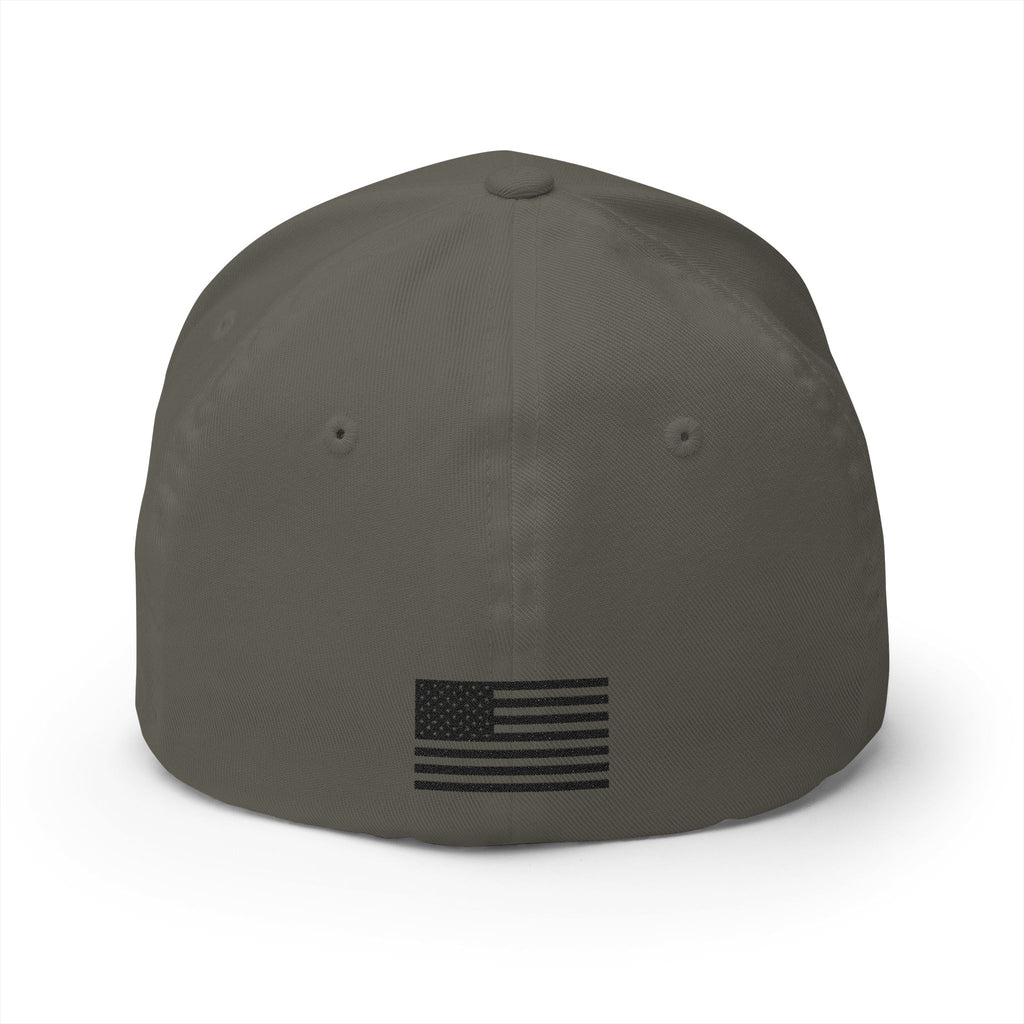 Olive gray baseball cap with rectangular US flag patch