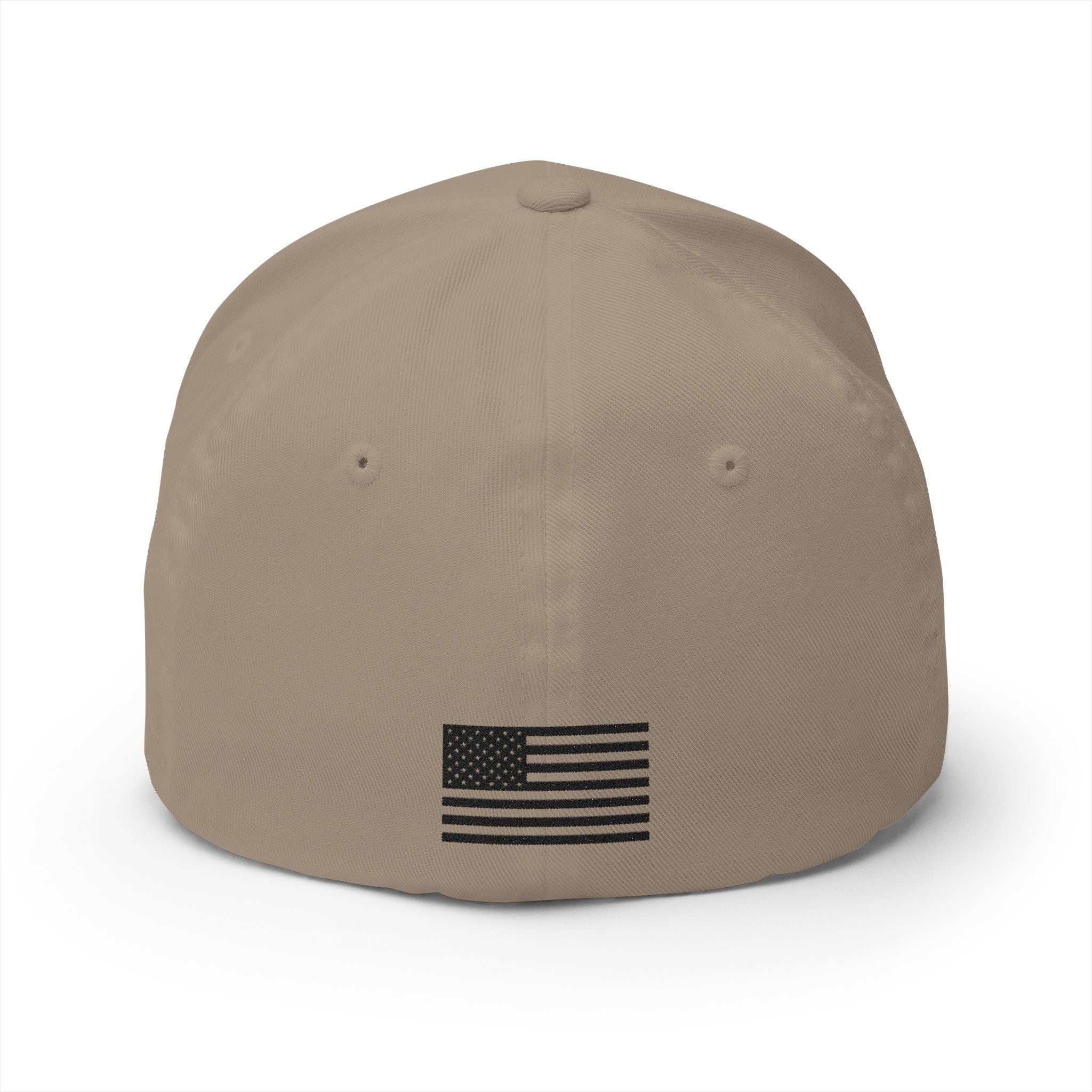 Khaki baseball cap with rectangular US flag patch