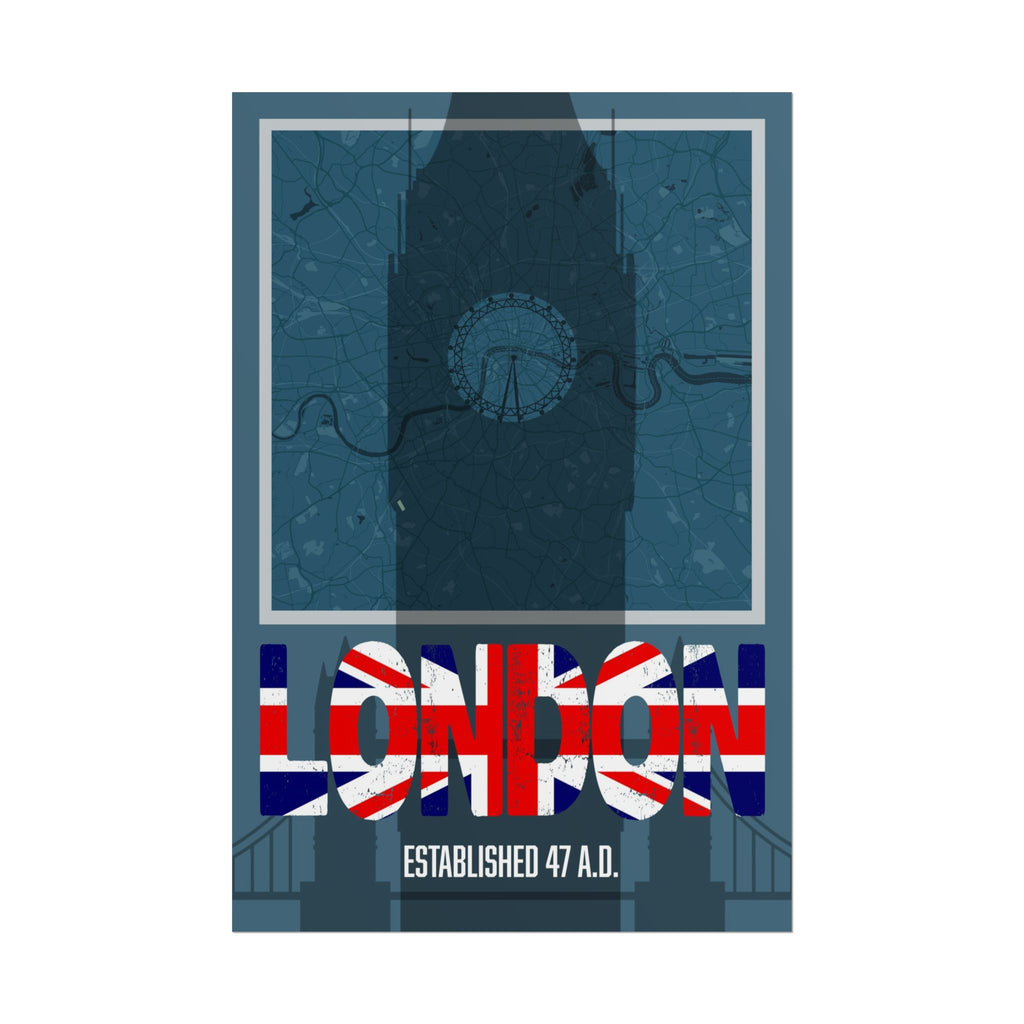 London art poster with Union Jack “LONDON” typography and “Established 47 A.D.”